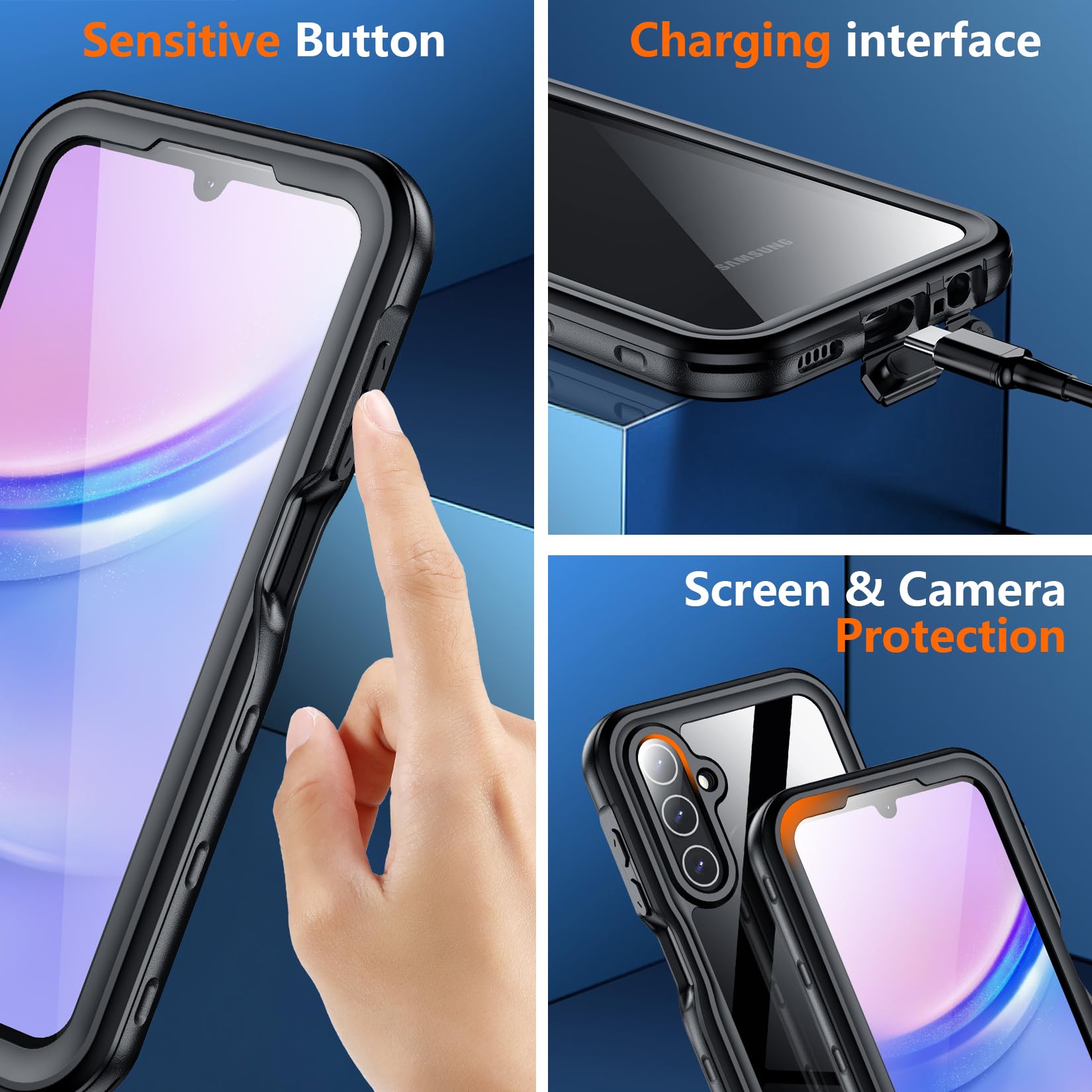 Foto 5 pulgar | Funda Spidercase Impermeable Para Galaxy A15 5g, Totalmente Resistente, Negra - Venta Internacional.