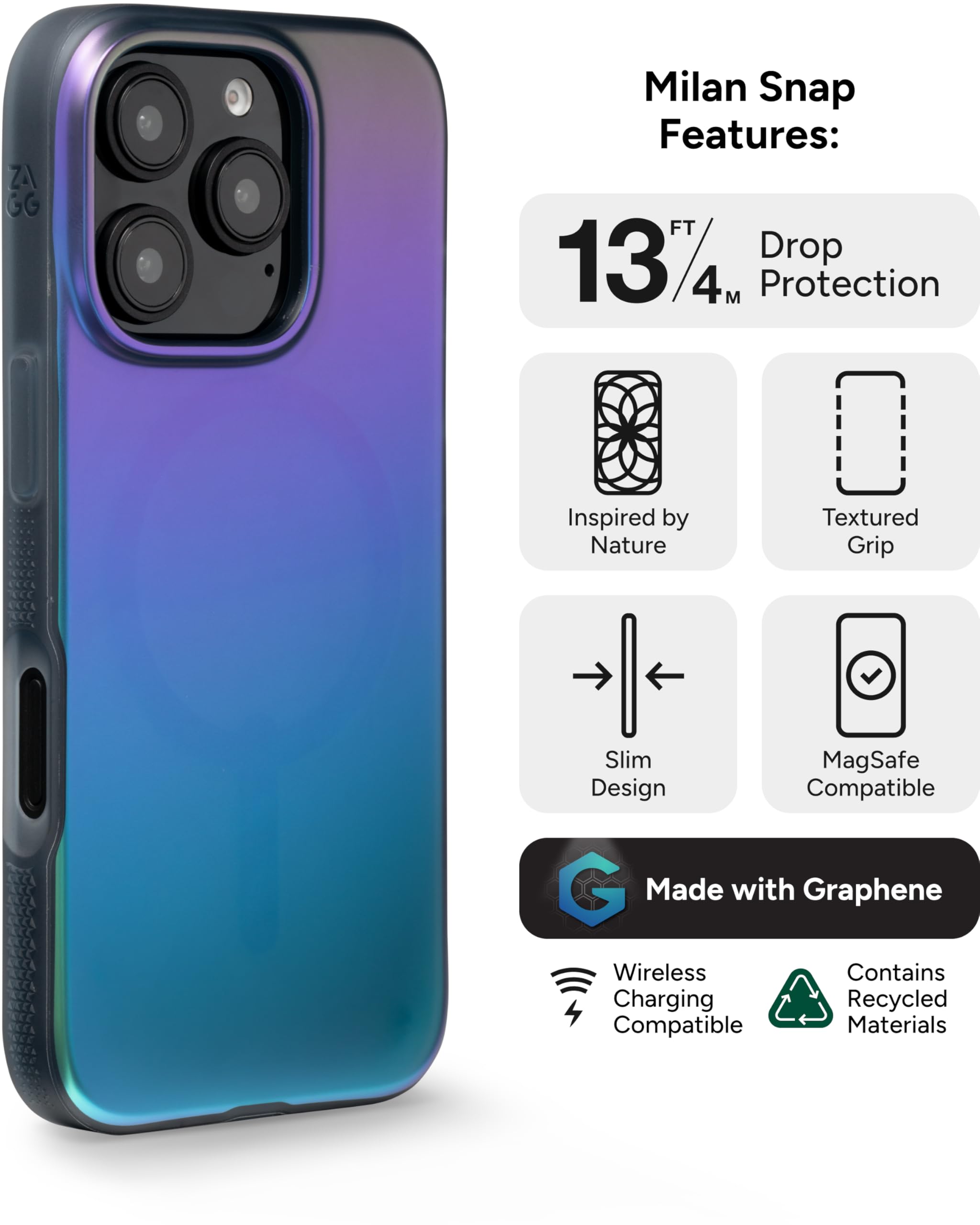 Foto 4 pulgar | Funda De Teléfono Zagg Milan Snap Para Iphone 16 Pro Que Cambia De Color - Venta Internacional.
