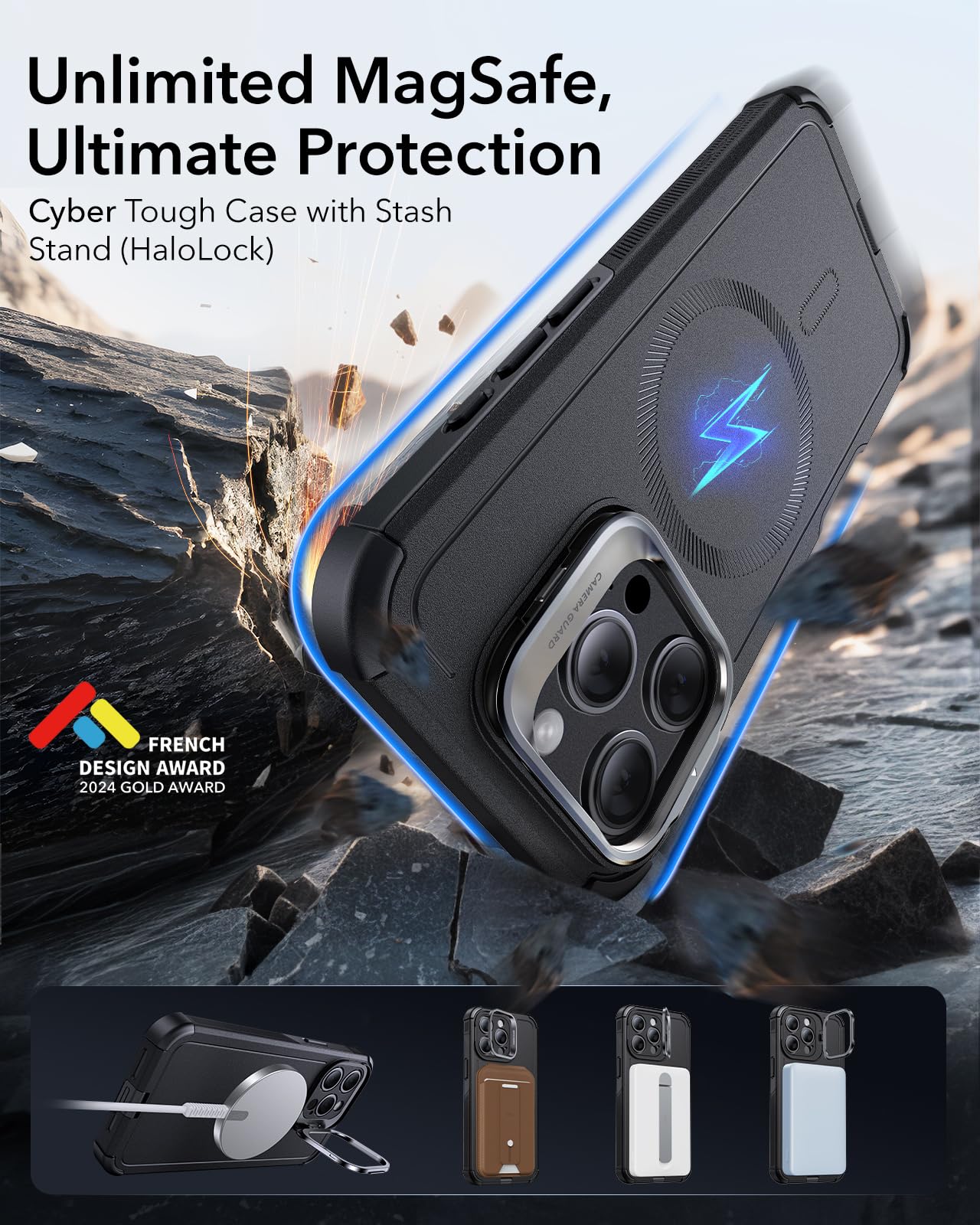 Foto 4 pulgar | Funda De Teléfono Esr Cyber Series Para Iphone 15 Pro Max Negra - Venta Internacional.