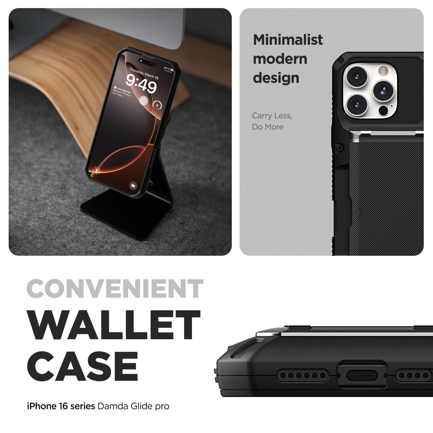 Foto 3 pulgar | Funda Para Teléfono Vrs Design Damda Glide Pro Tarjetero Para Iphone 16 Pro Max (2024), Negro Mate - Venta Internacion