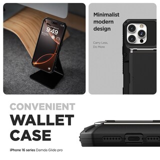 Foto 2 | Funda Para Teléfono Vrs Design Damda Glide Pro Tarjetero Para Iphone 16 Pro Max (2024), Negro Mate - Venta Internacion