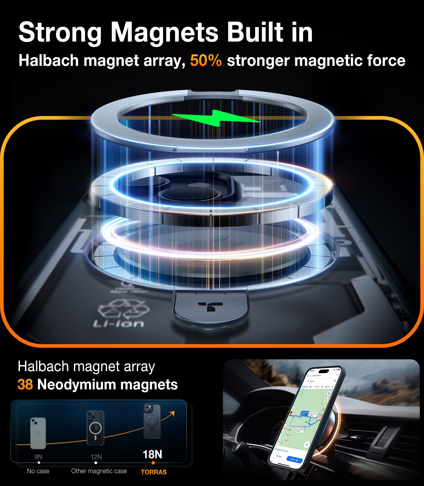 Foto 3 pulgar | Funda De Teléfono Torras Ultra Magnetic Ostand Para Iphone 15 Negra - Venta Internacional.