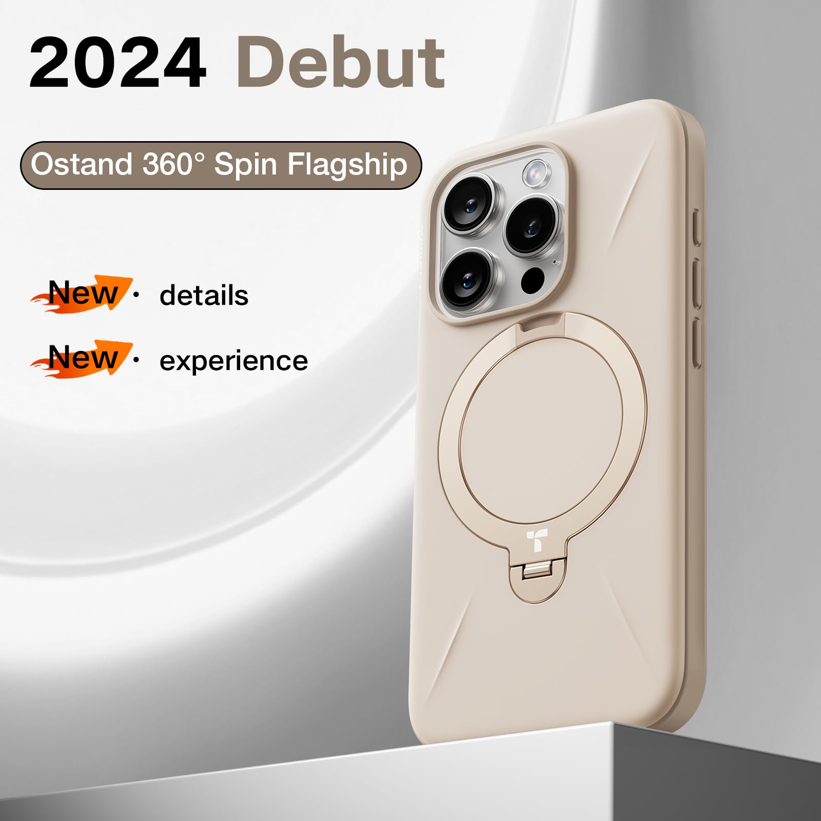 Foto 3 pulgar | Funda De Teléfono Torras Ostand Spin Para Iphone 16 Pro Dune Beige - Venta Internacional.