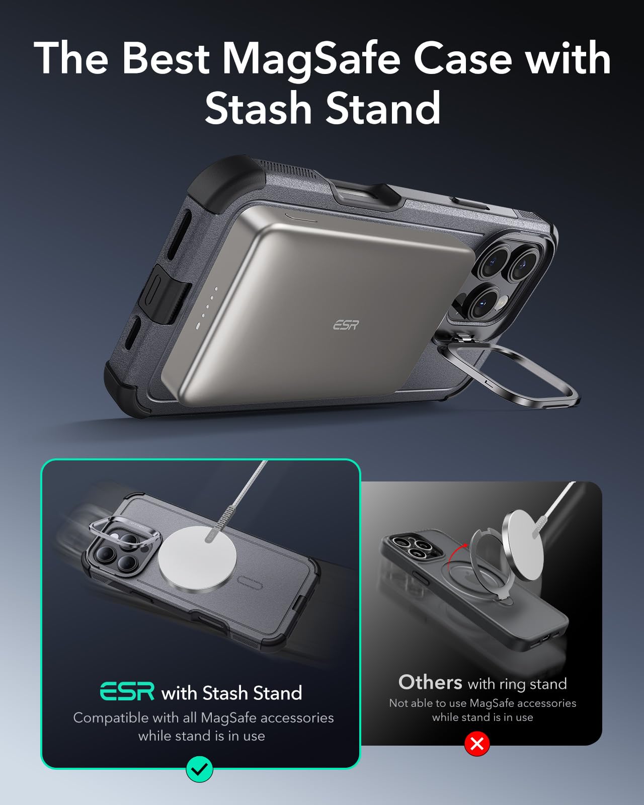 Foto 5 | Funda Esr Para Iphone 16 Pro Con Soporte Magnético, Color Gris - Venta Internacional.