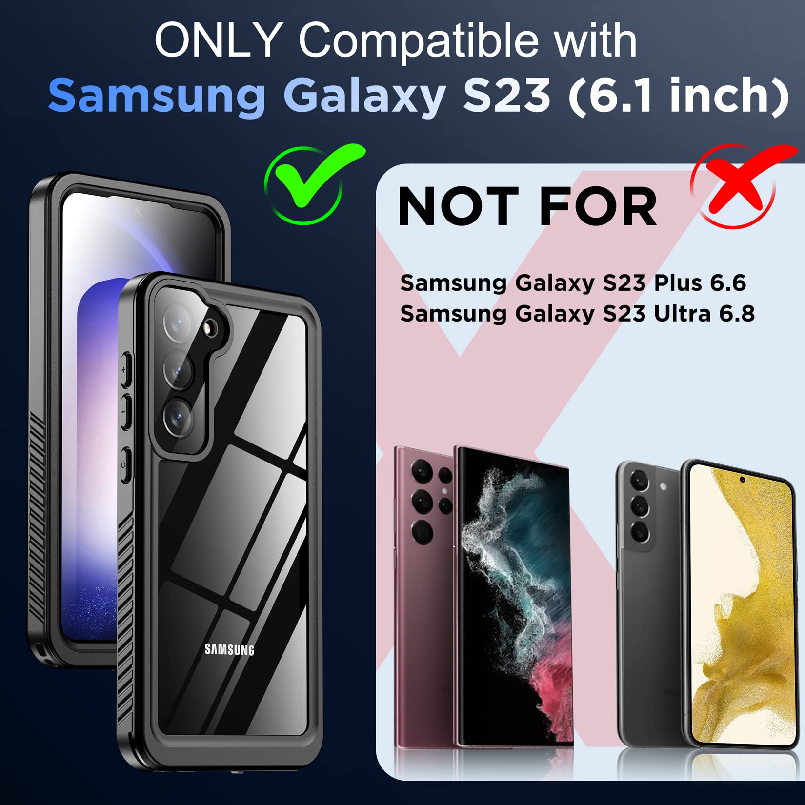Foto 3 pulgar | Funda De Teléfono Temdan Para Samsung Galaxy S23 Impermeable Negra - Venta Internacional.