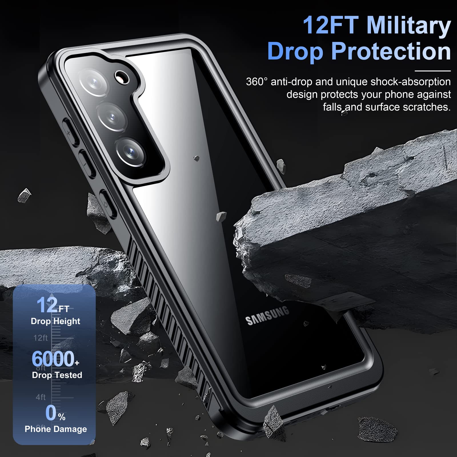Foto 5 pulgar | Funda De Teléfono Temdan Para Samsung Galaxy S23 Impermeable Negra - Venta Internacional.