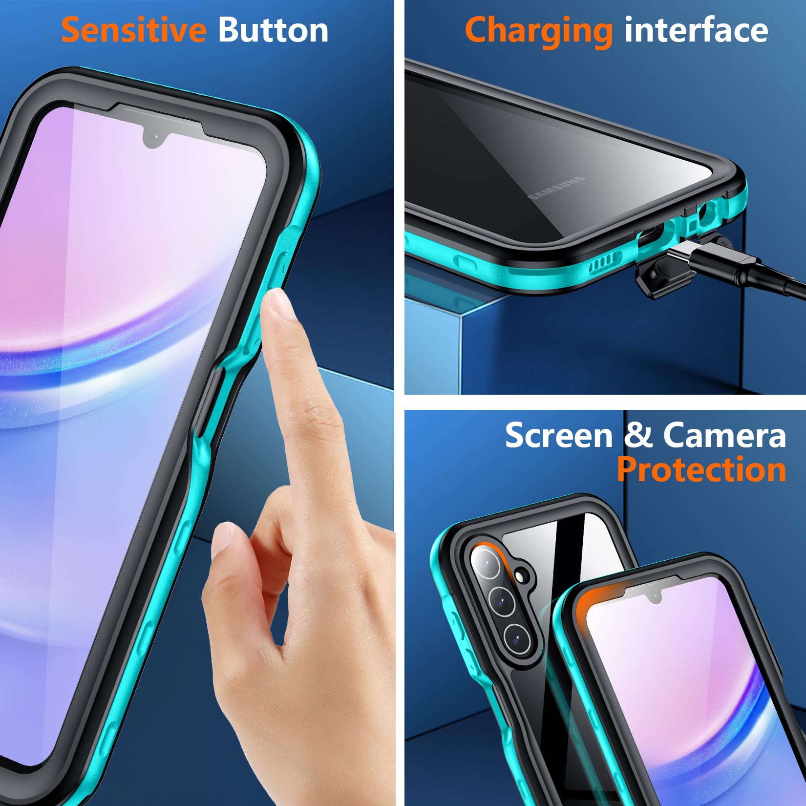 Foto 5 pulgar | Funda Spidercase Impermeable Y Totalmente Resistente Para Samsung A15 5g, Color Verde Azulado - Venta Internacional.