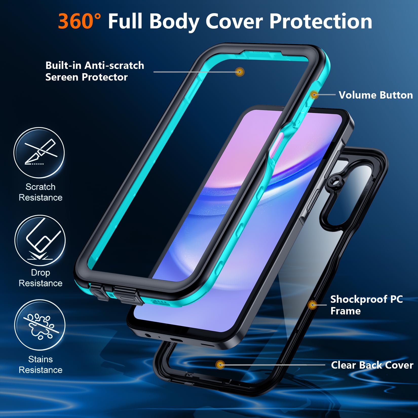 Foto 6 pulgar | Funda Spidercase Impermeable Y Totalmente Resistente Para Samsung A15 5g, Color Verde Azulado - Venta Internacional.