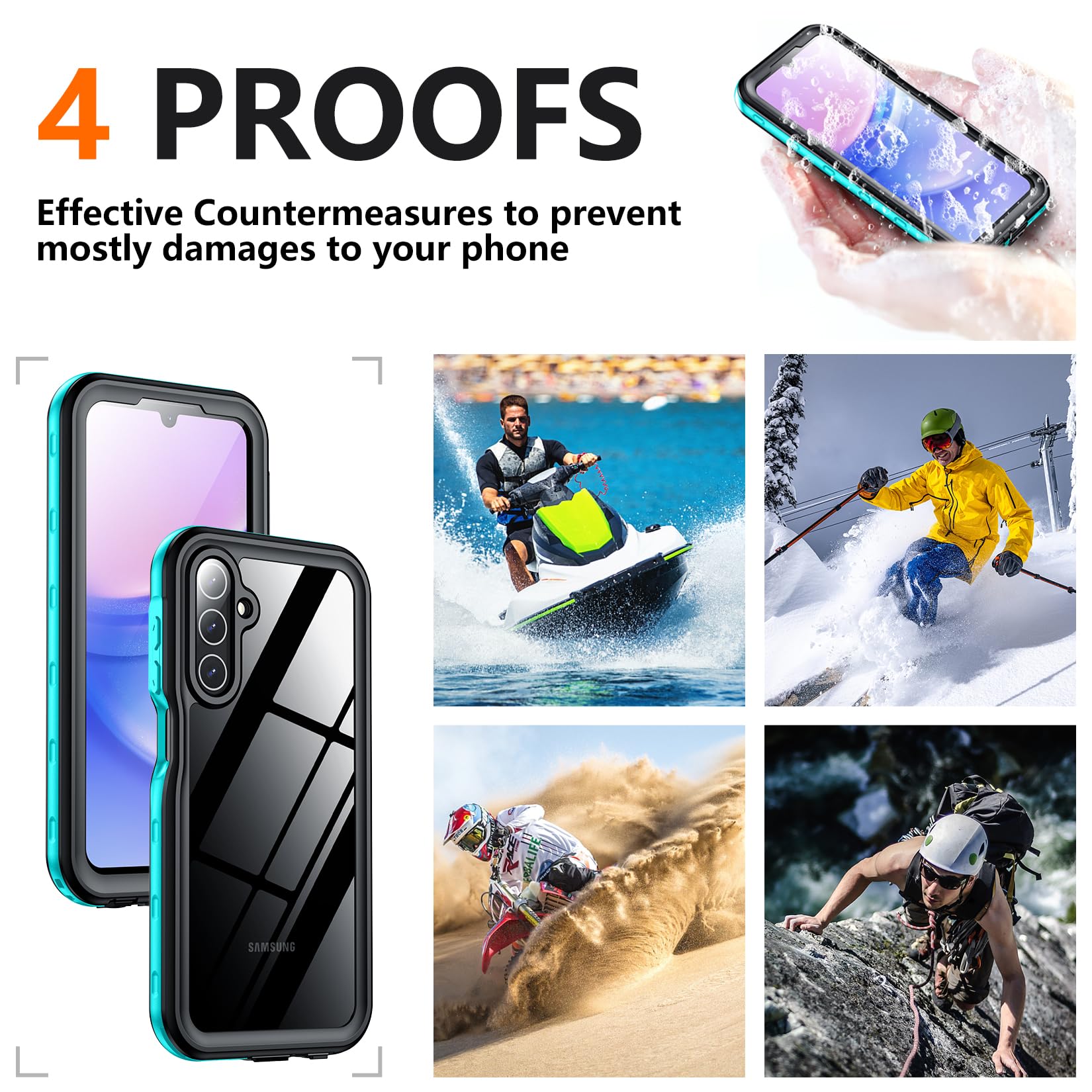Foto 7 pulgar | Funda Spidercase Impermeable Y Totalmente Resistente Para Samsung A15 5g, Color Verde Azulado - Venta Internacional.