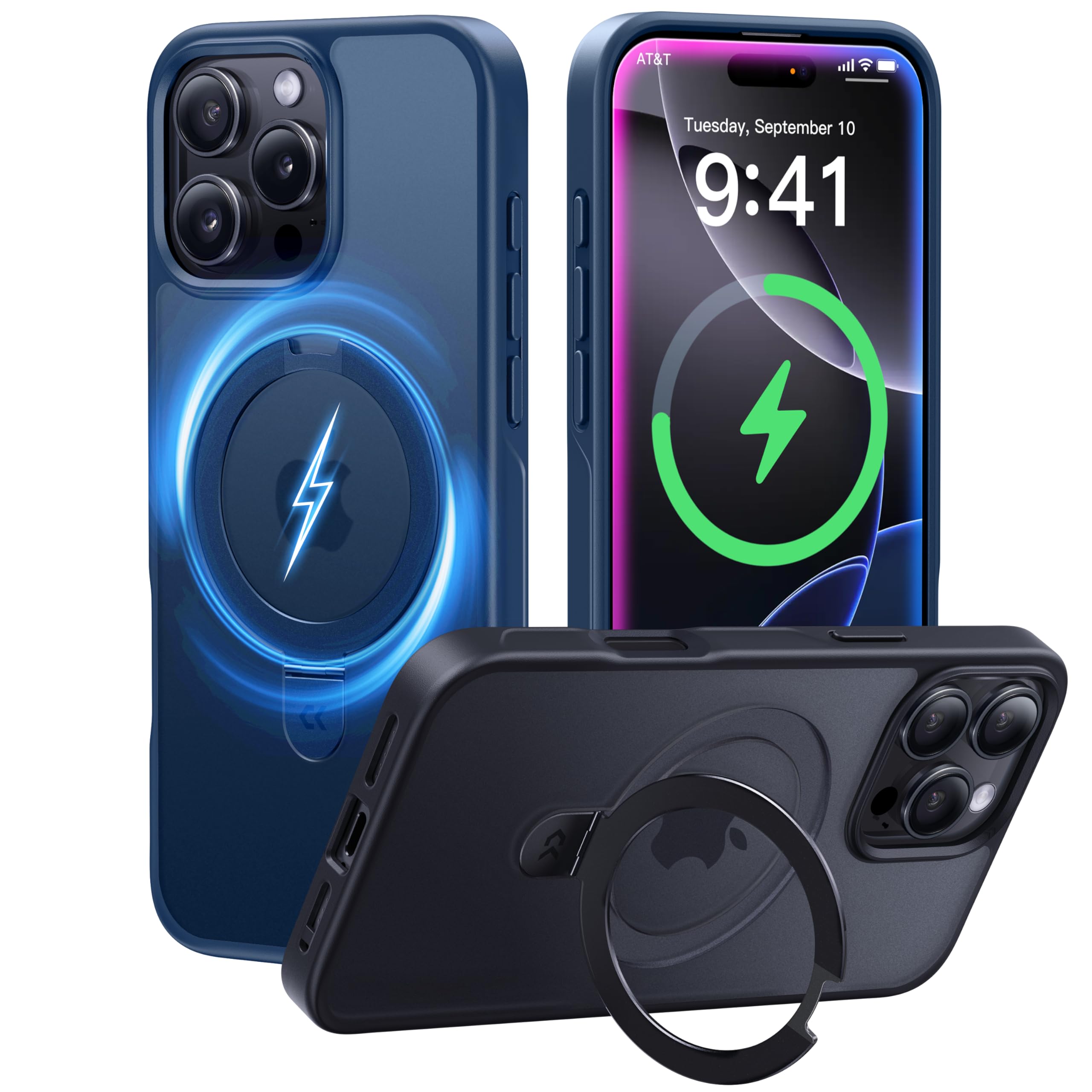 Funda De Teléfono Casekoo Diseñada Para Iphone 16 Pro Con Soporte Azul - Venta Internacional.