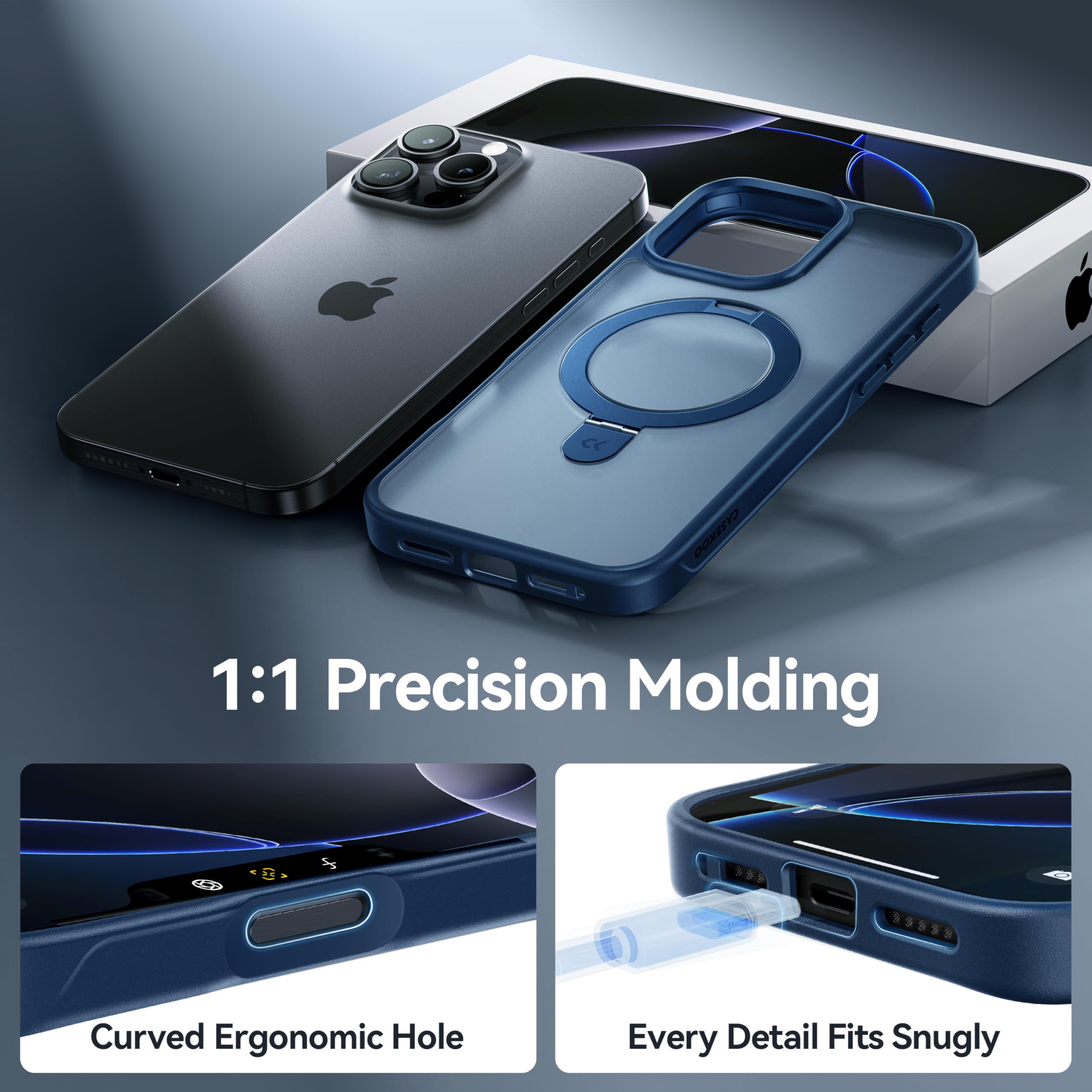 Foto 8 pulgar | Funda De Teléfono Casekoo Diseñada Para Iphone 16 Pro Con Soporte Azul - Venta Internacional.