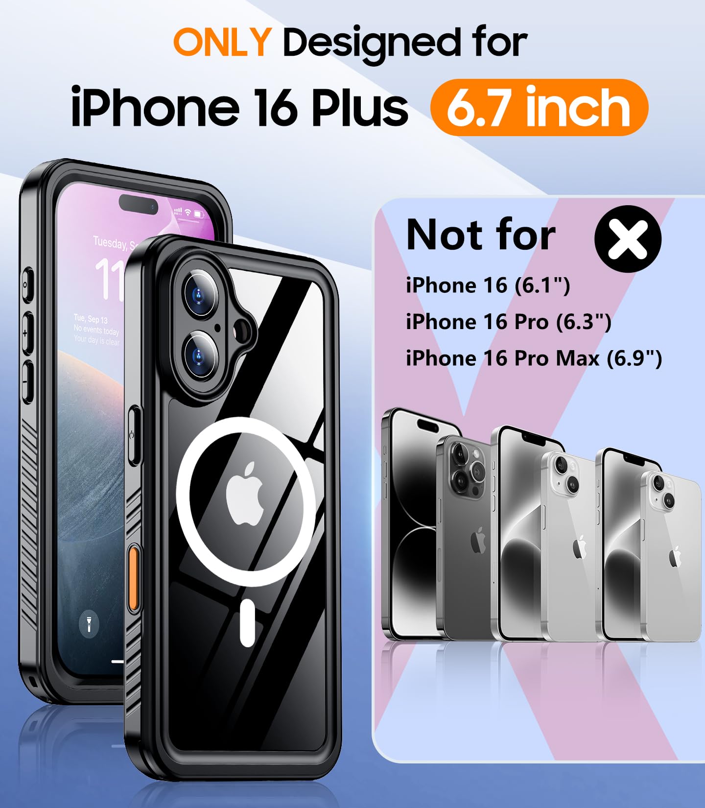 Foto 3 pulgar | Funda De Teléfono Temdan Magnética Impermeable Para Iphone 16 Plus - Venta Internacional.