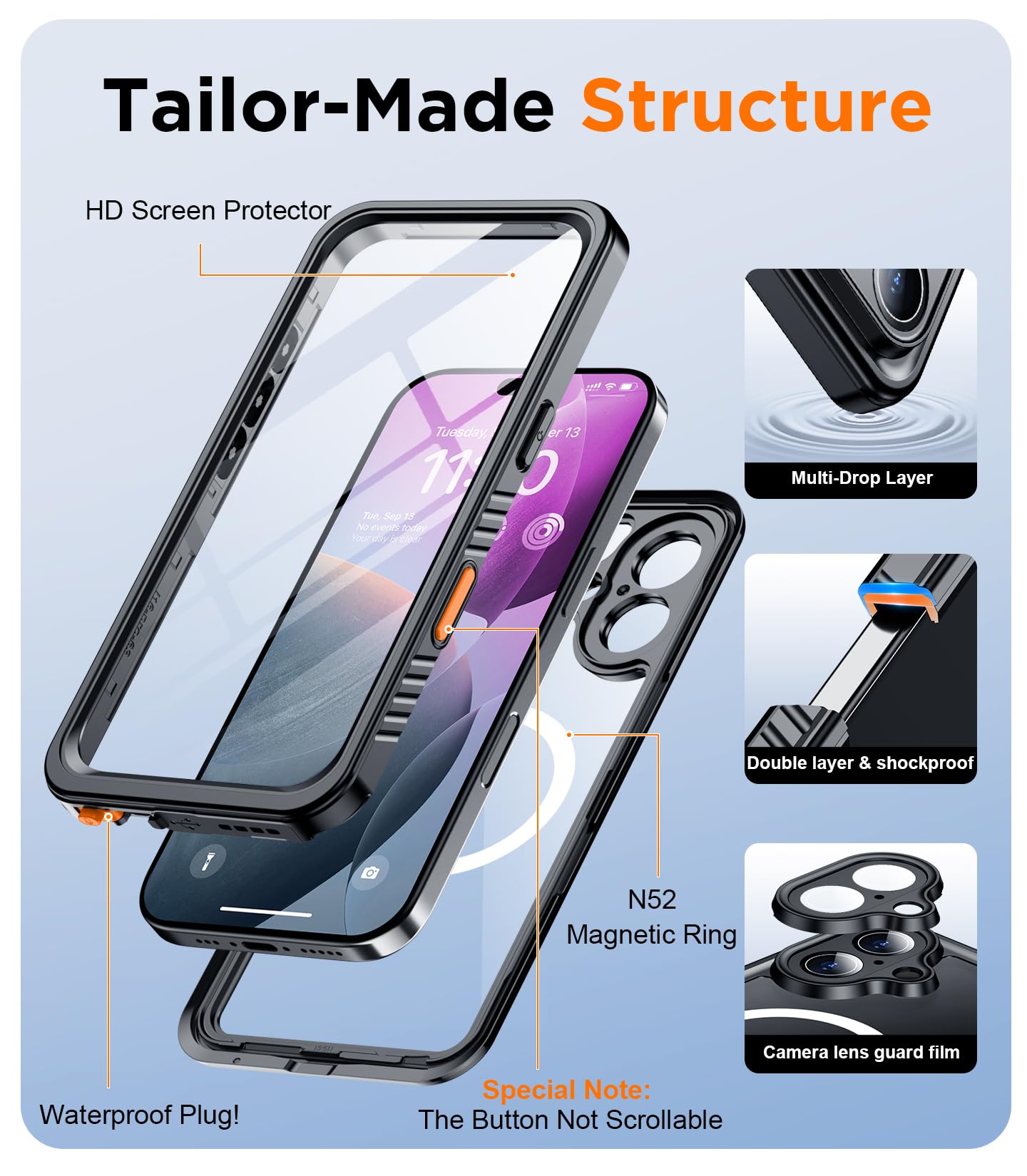 Foto 7 pulgar | Funda De Teléfono Temdan Magnética Impermeable Para Iphone 16 Plus - Venta Internacional.