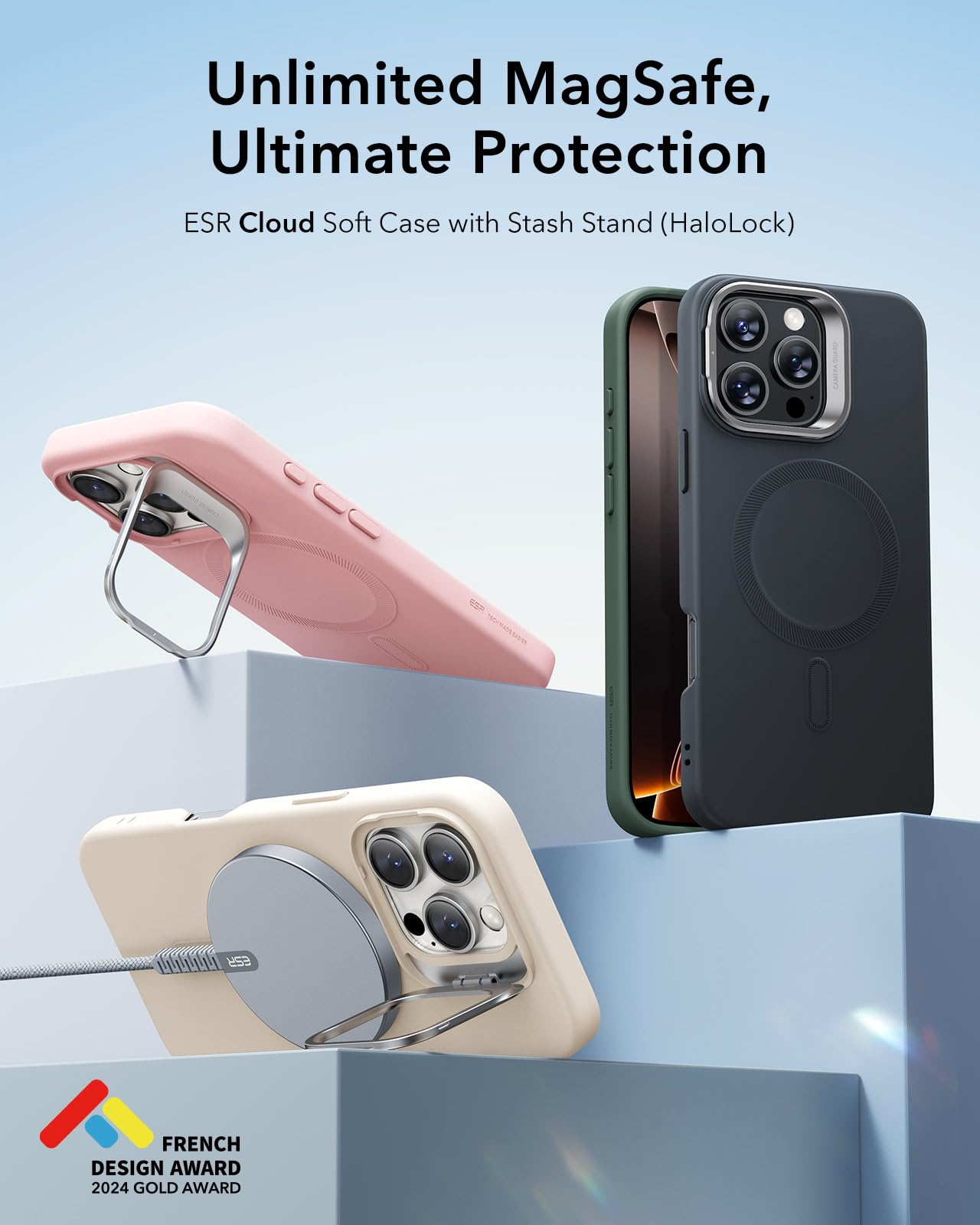 Foto 5 pulgar | Funda Esr Para Iphone 16 Pro De Silicona Con Soporte Negro - Venta Internacional.