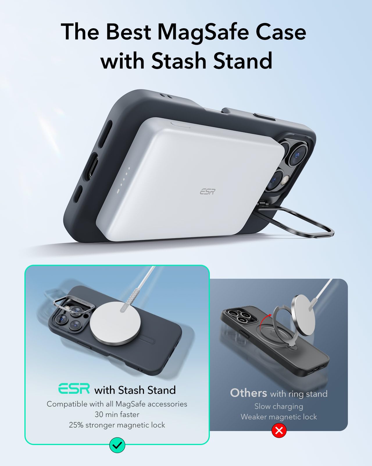 Foto 7 | Funda Esr Para Iphone 16 Pro De Silicona Con Soporte Negro - Venta Internacional.
