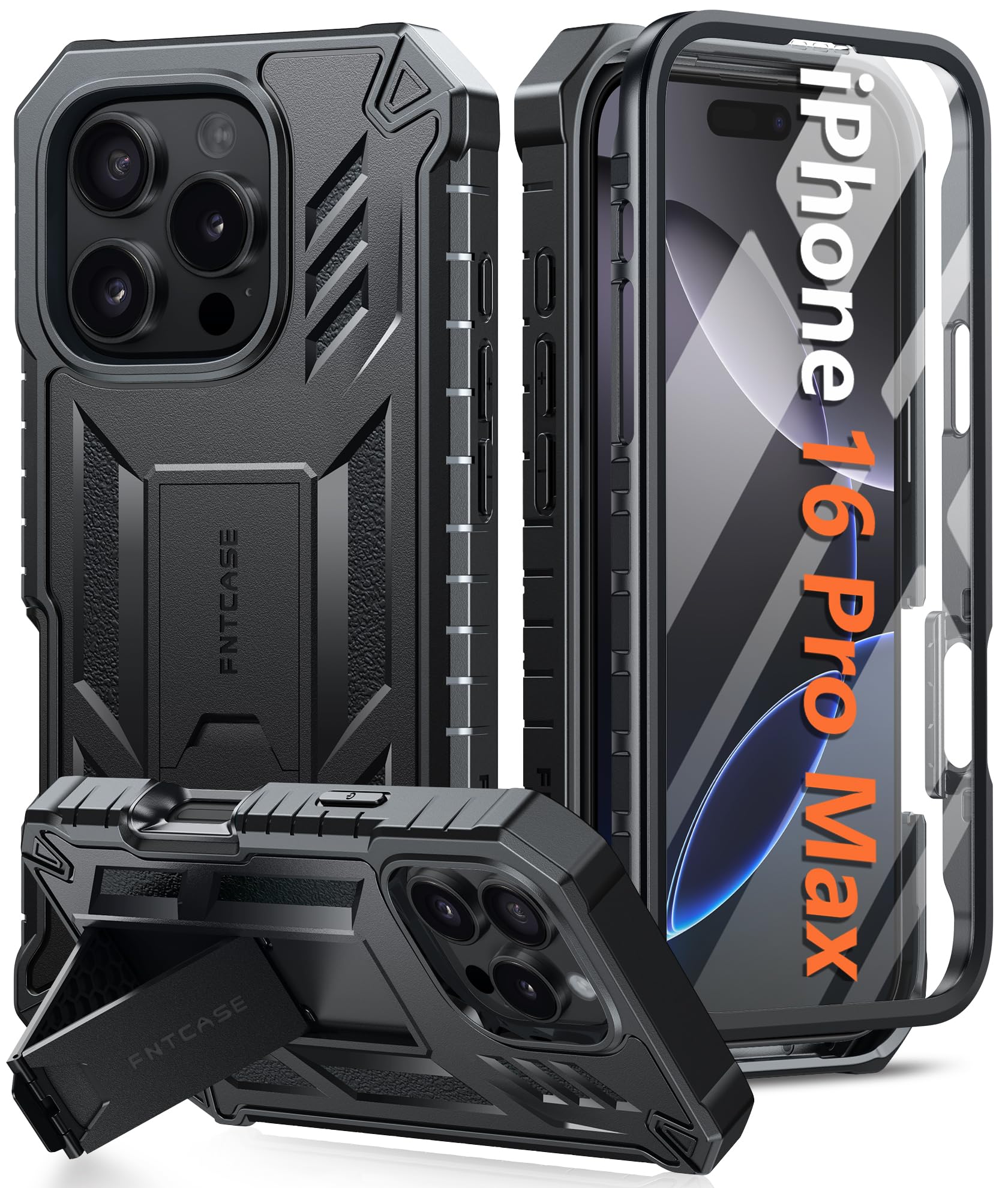 Funda De Teléfono Fntcase Para Iphone 16 Pro-max De Grado Militar, Negra - Venta Internacional.
