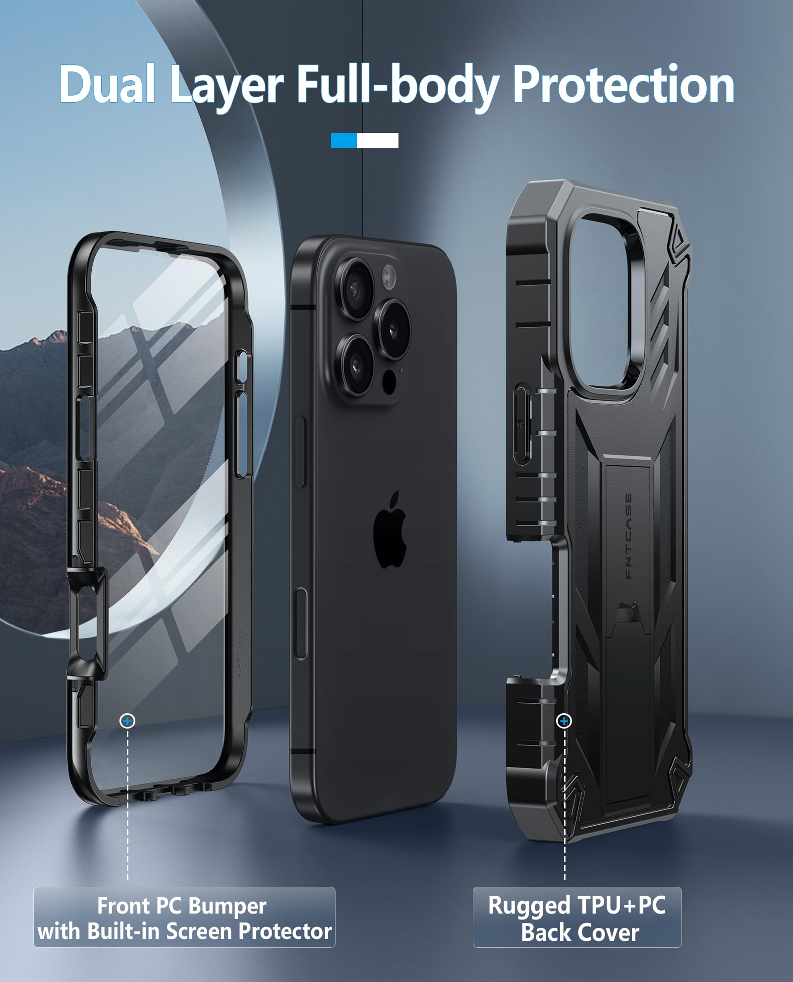 Foto 4 pulgar | Funda De Teléfono Fntcase Para Iphone 16 Pro-max De Grado Militar, Negra - Venta Internacional.