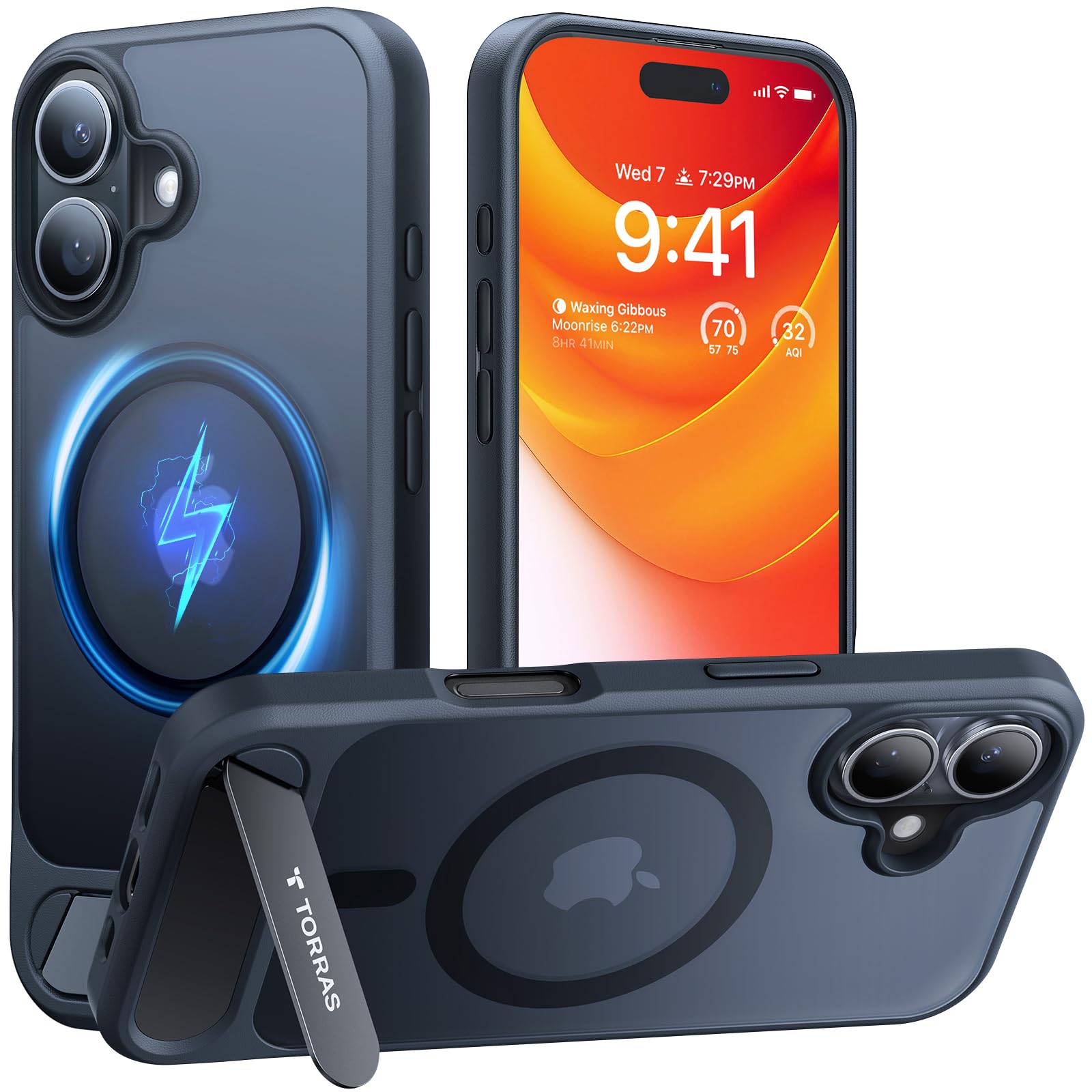 Funda Torras Para Iphone 16 Con Soporte Magnético, Color Negro - Venta Internacional.