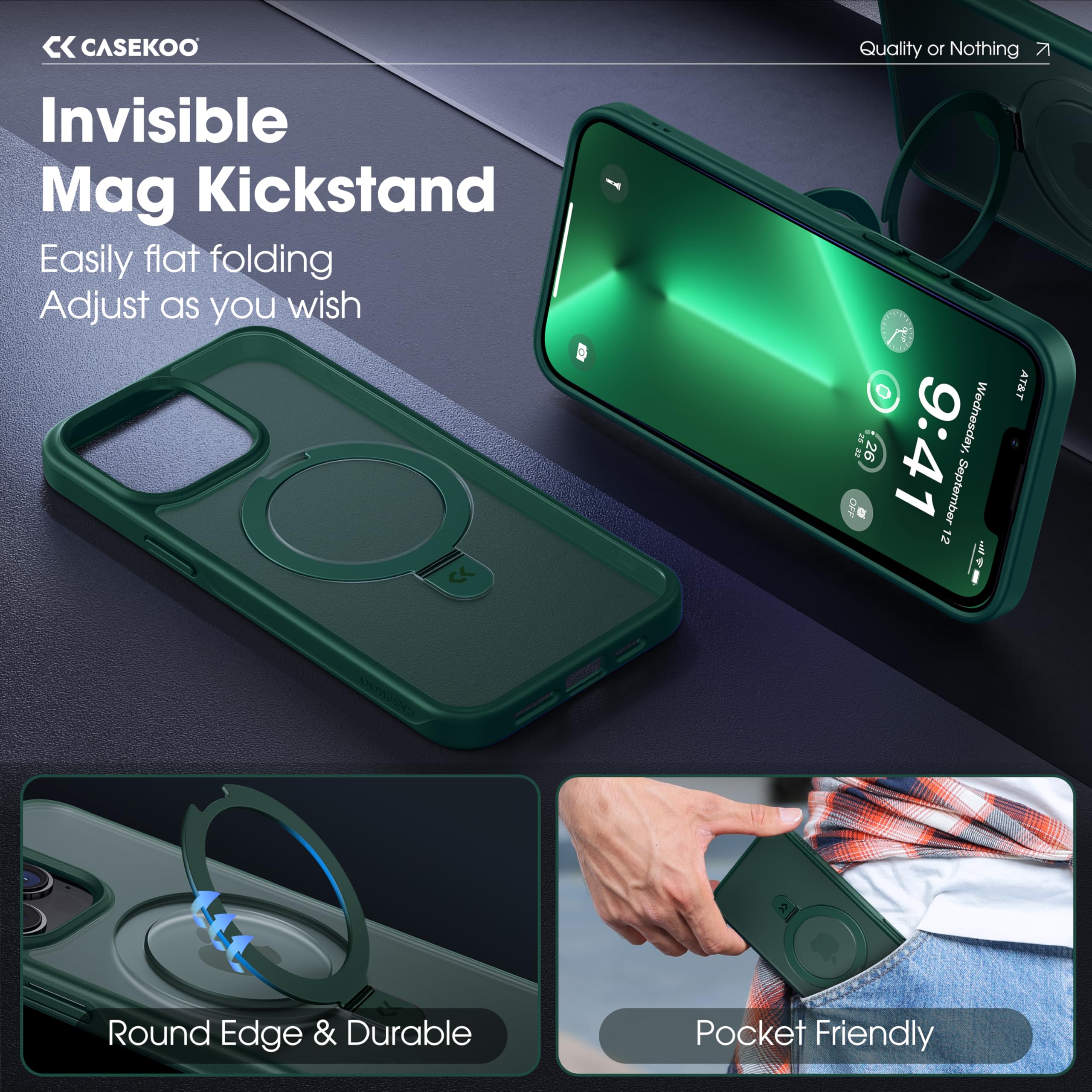 Foto 4 pulgar | Funda De Teléfono Casekoo Diseñada Para Iphone 13 Pro Max Green - Venta Internacional.