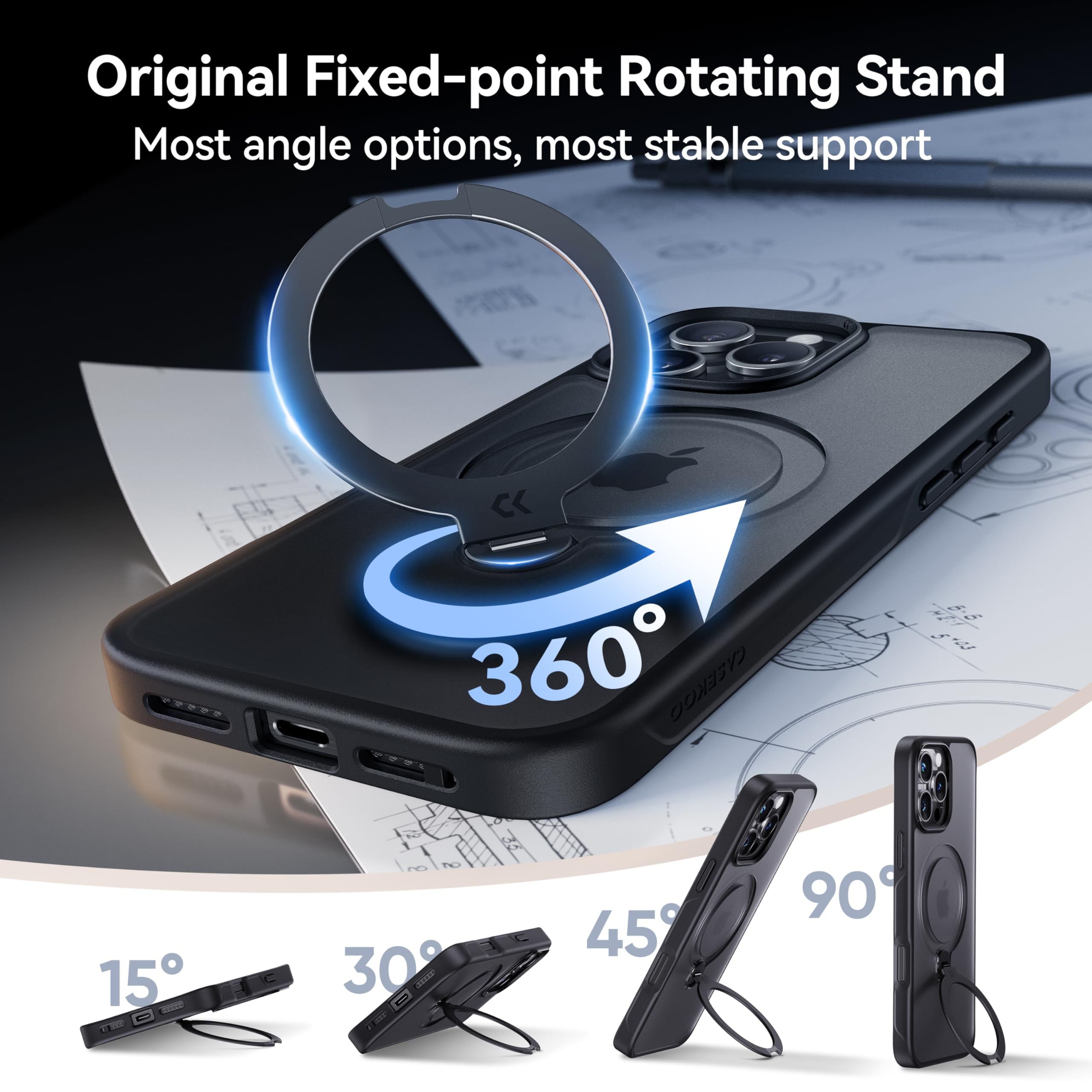Foto 3 pulgar | Funda De Teléfono Casekoo Patentada Con Soporte Magnético De Giro De 360° Para Iphone 16 Pro Max - Venta Internacional