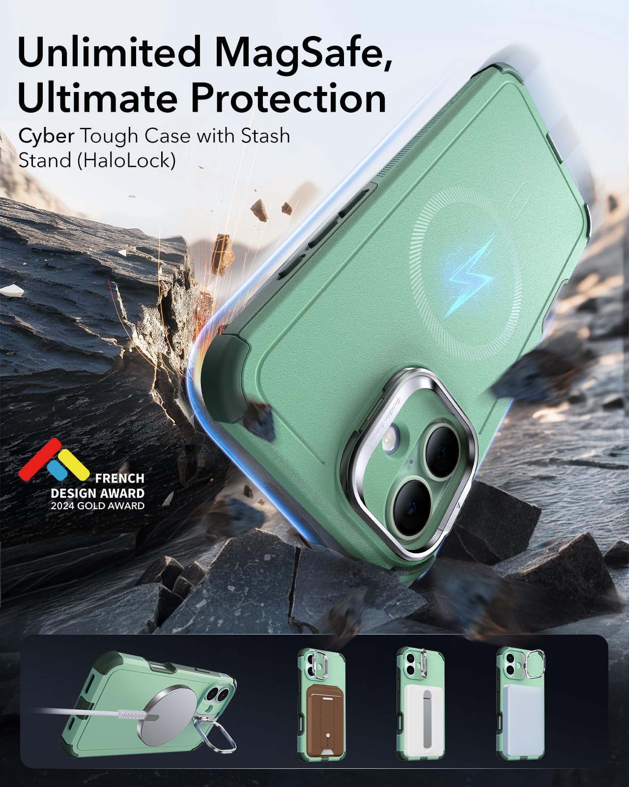 Foto 4 pulgar | Funda De Teléfono Esr Para Iphone 16 Plus Con Soporte De 23 M, Protección Contra Caídas - Venta Internacional.