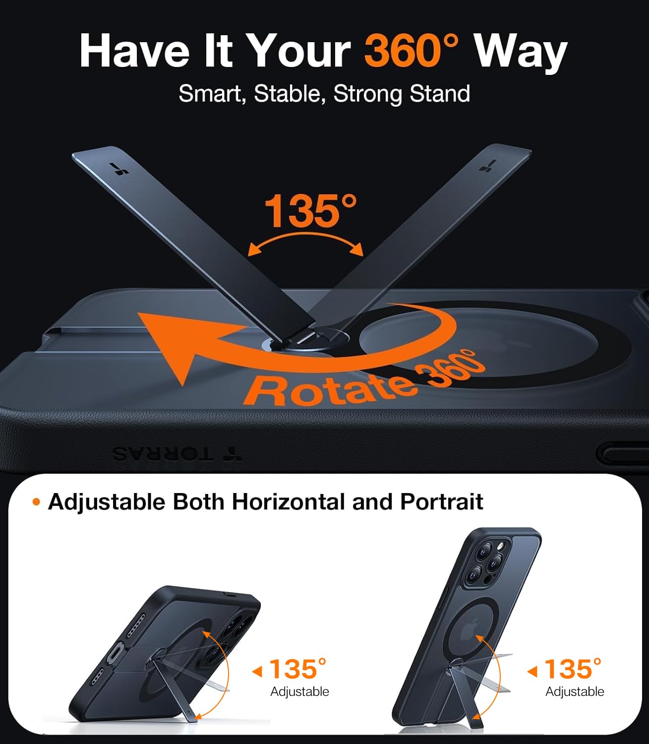 Foto 3 pulgar | Funda De Teléfono Torras 360° Giratoria Con Soporte Para Iphone 14 Pro Max - Venta Internacional.
