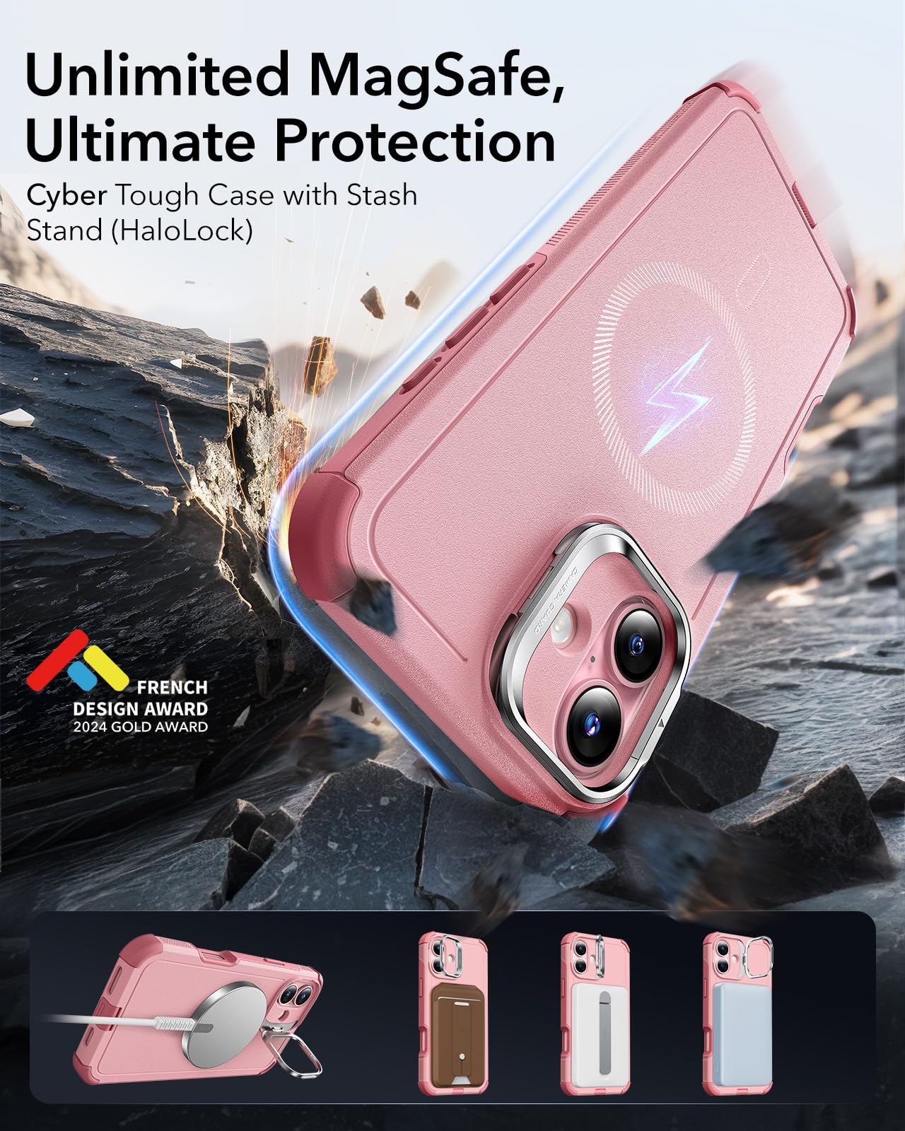 Foto 4 pulgar | Funda Esr Para Iphone 16 Plus Con Soporte De 23 M, Color Rosa - Venta Internacional.