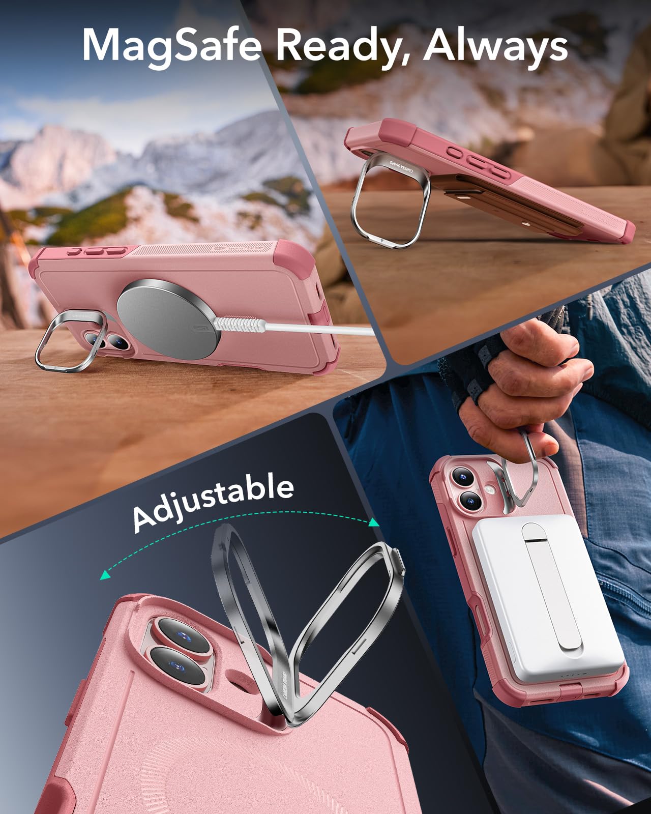Foto 8 pulgar | Funda Esr Para Iphone 16 Plus Con Soporte De 23 M, Color Rosa - Venta Internacional.