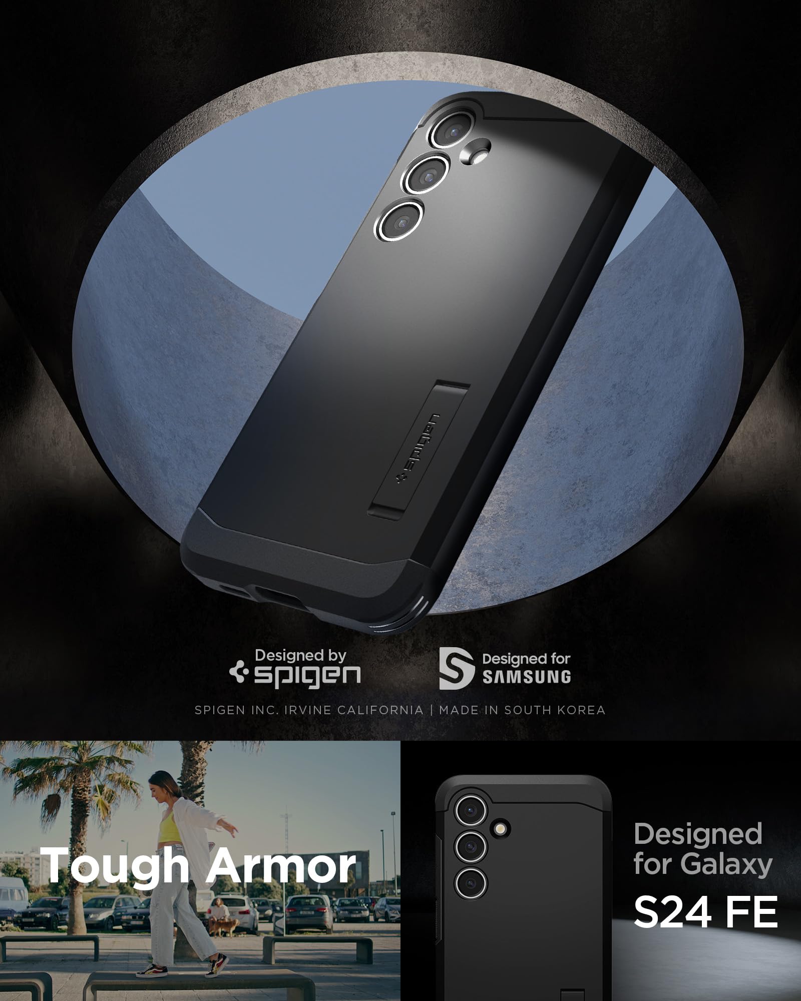 Foto 3 pulgar | Funda Spigen Tough Armor Para Galaxy S24 Fe Con Soporte, Color Negro - Venta Internacional.