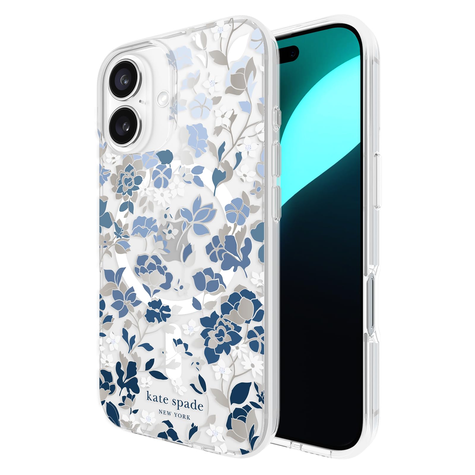 Foto 2 pulgar | Funda De Teléfono Kate Spade New York Para Iphone 16, Macizo De Flores, Gemas Azules - Venta Internacional.