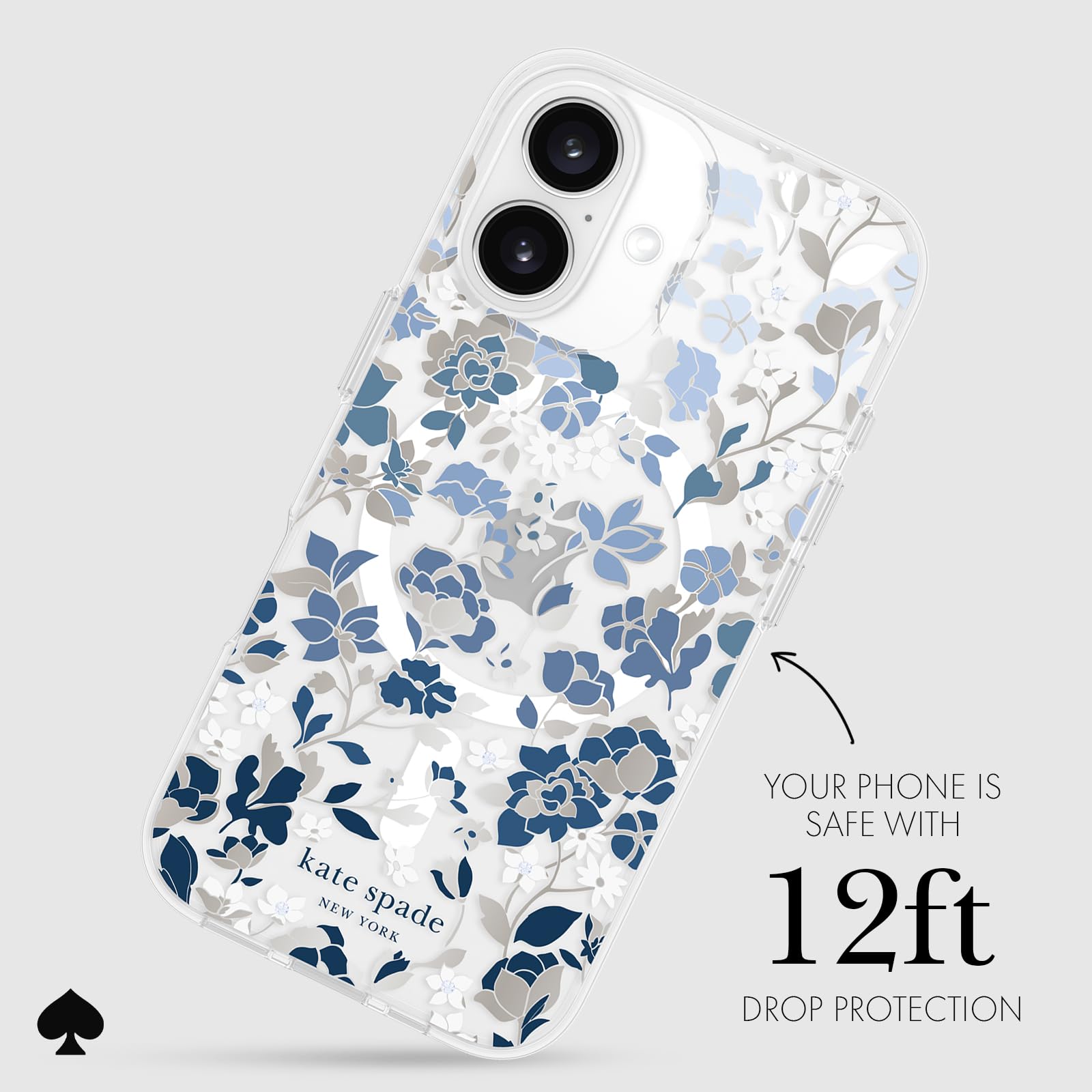 Foto 4 pulgar | Funda De Teléfono Kate Spade New York Para Iphone 16, Macizo De Flores, Gemas Azules - Venta Internacional.
