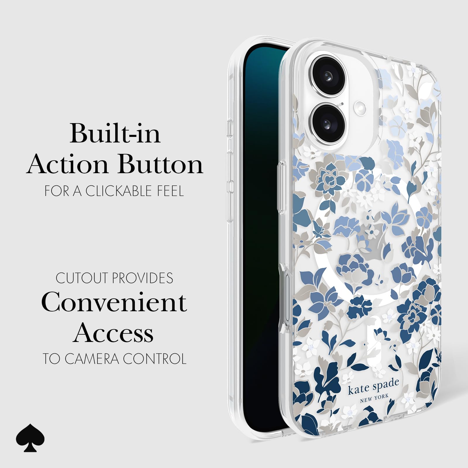 Foto 5 pulgar | Funda De Teléfono Kate Spade New York Para Iphone 16, Macizo De Flores, Gemas Azules - Venta Internacional.