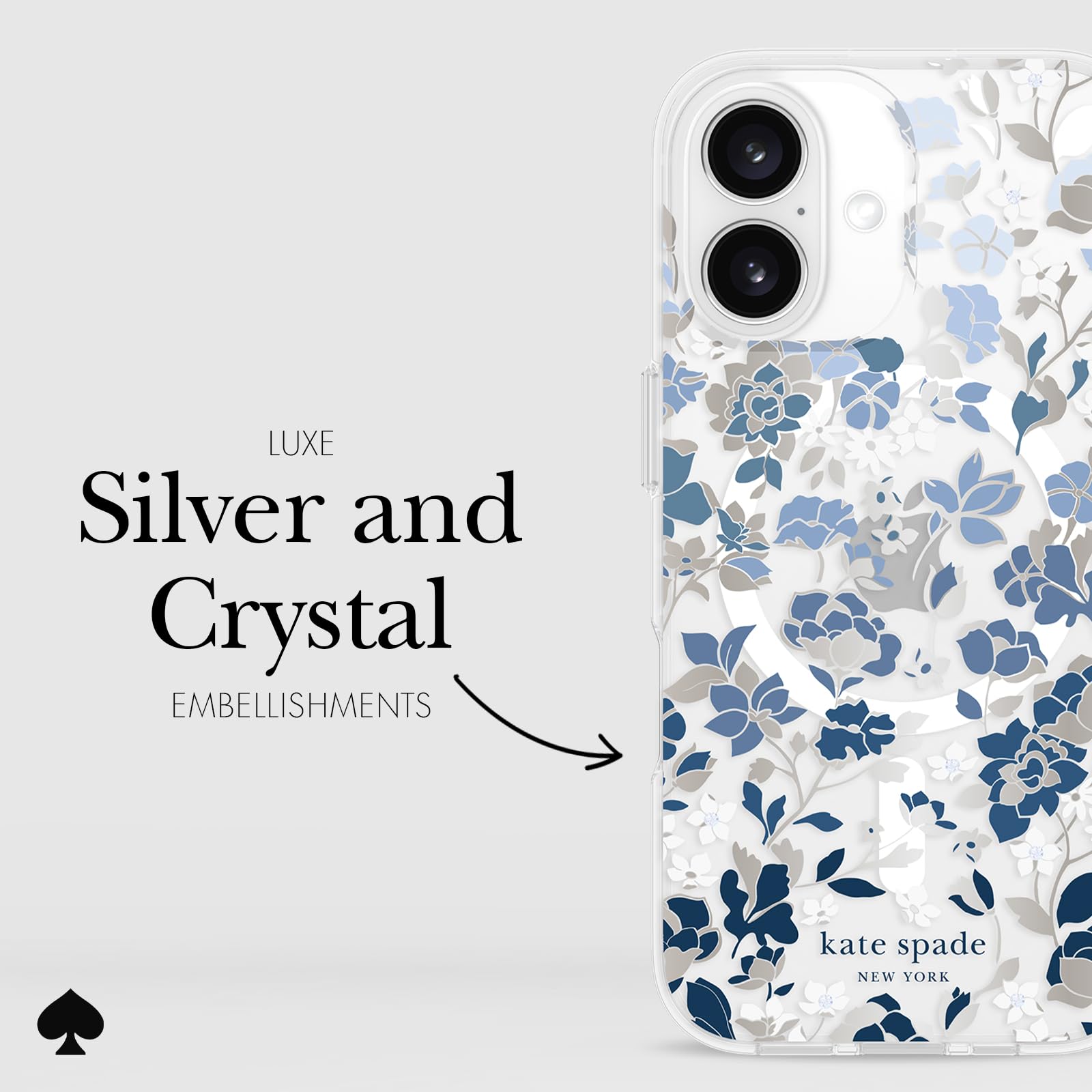 Foto 5 | Funda De Teléfono Kate Spade New York Para Iphone 16, Macizo De Flores, Gemas Azules - Venta Internacional.