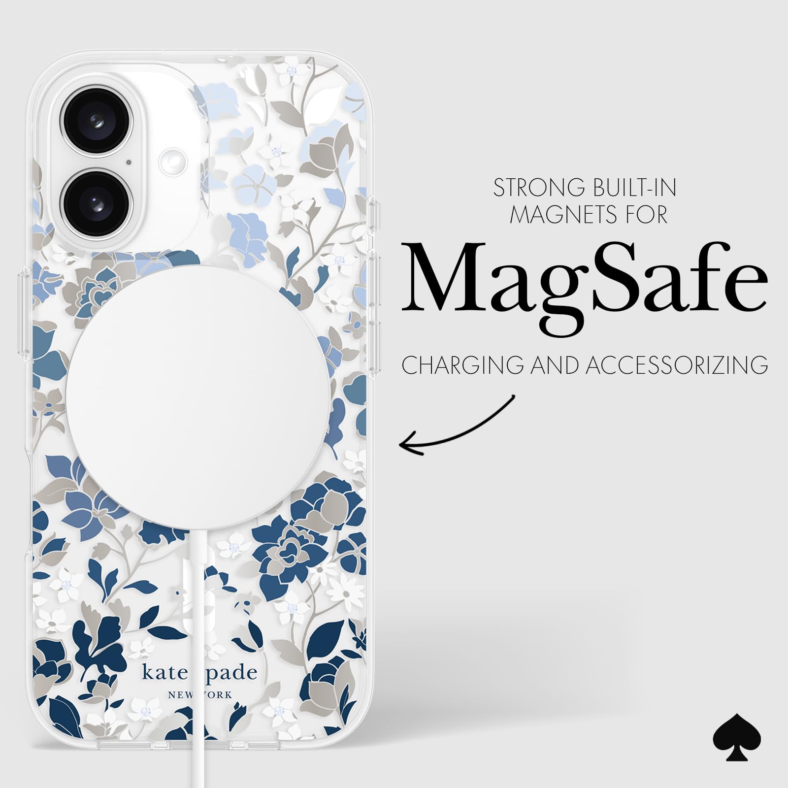 Foto 7 pulgar | Funda De Teléfono Kate Spade New York Para Iphone 16, Macizo De Flores, Gemas Azules - Venta Internacional.