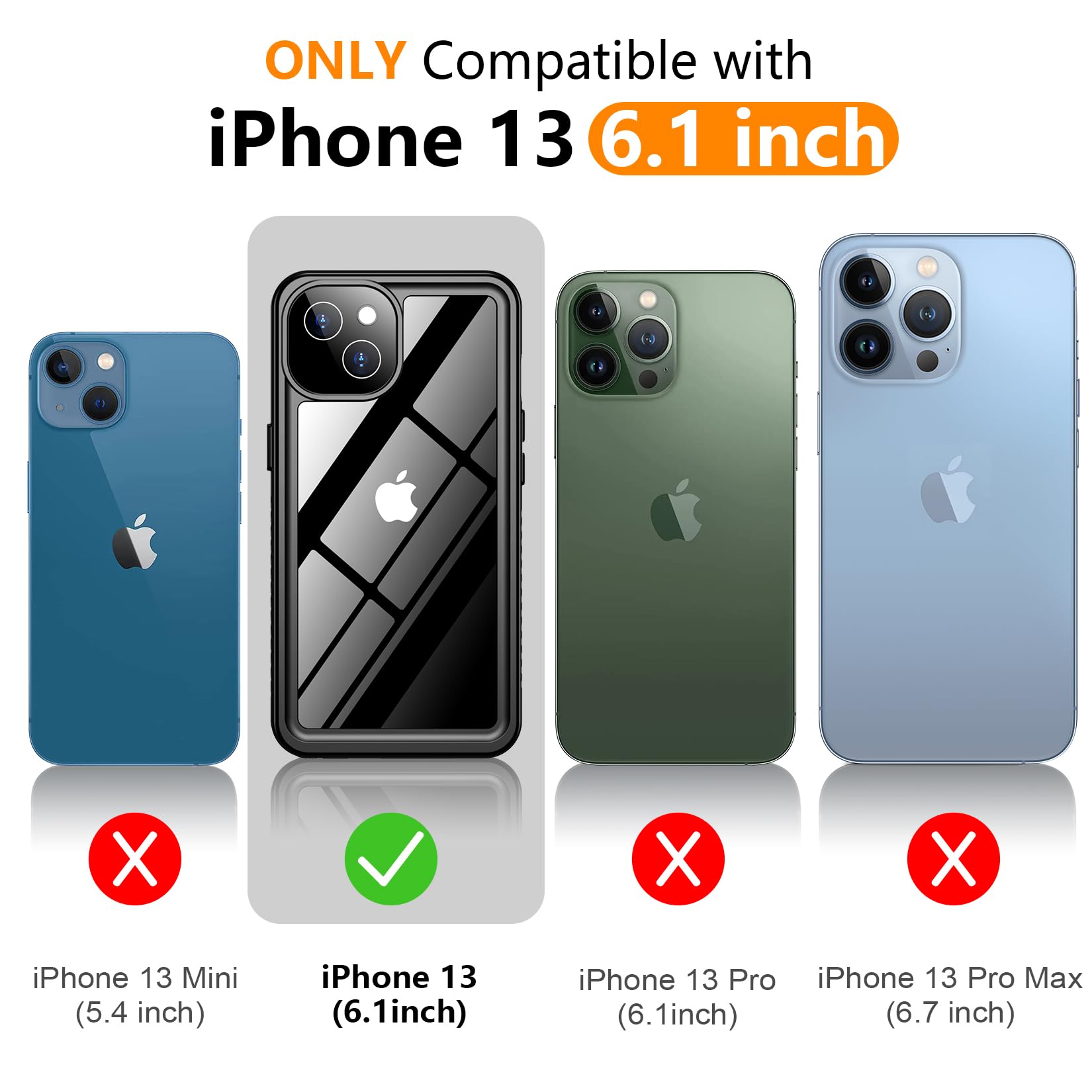 Foto 3 pulgar | Funda De Teléfono Temdan Impermeable Ip68 Para Iphone 13 De 6.1 Pulgadas, Negra - Venta Internacional.