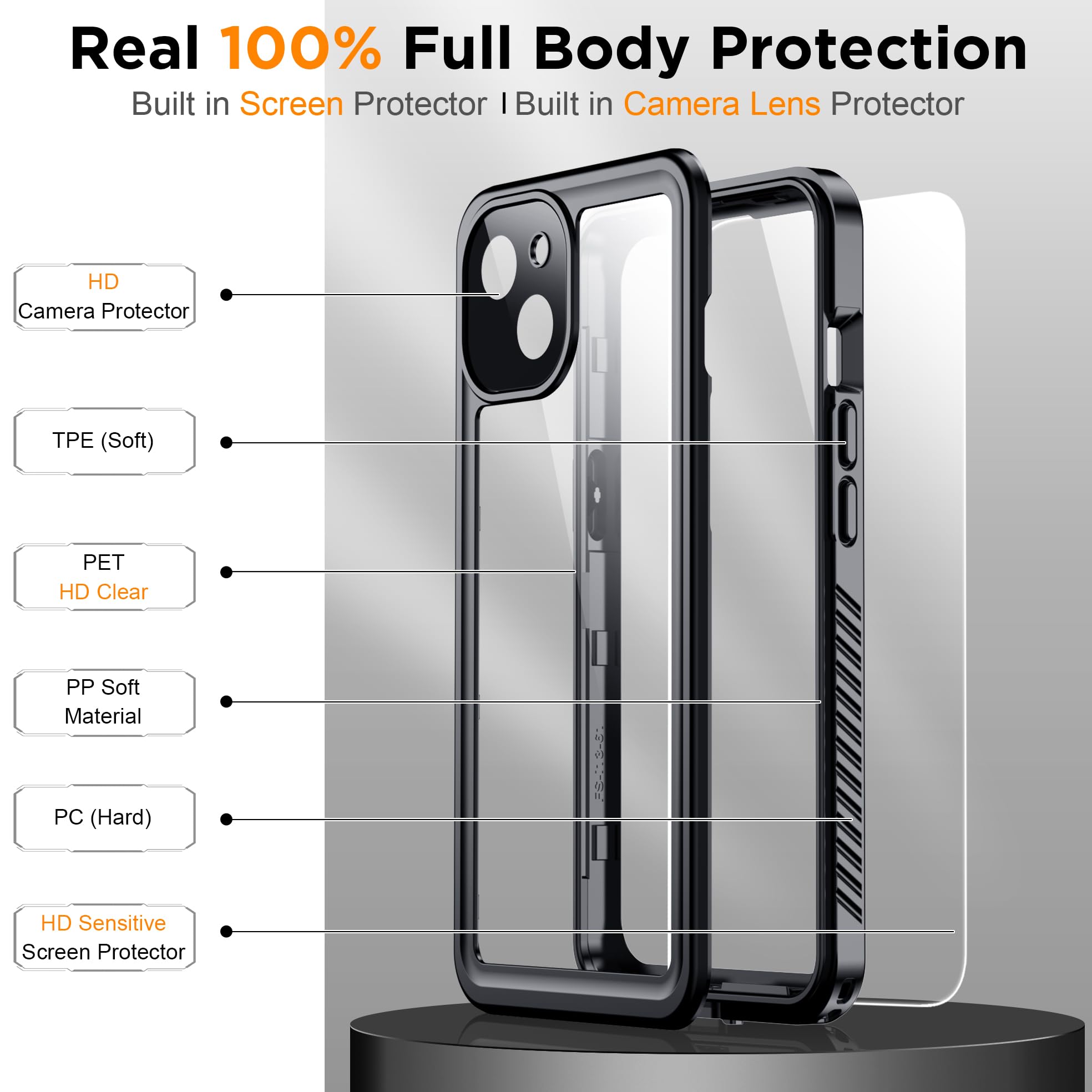 Foto 4 pulgar | Funda De Teléfono Temdan Impermeable Ip68 Para Iphone 13 De 6.1 Pulgadas, Negra - Venta Internacional.