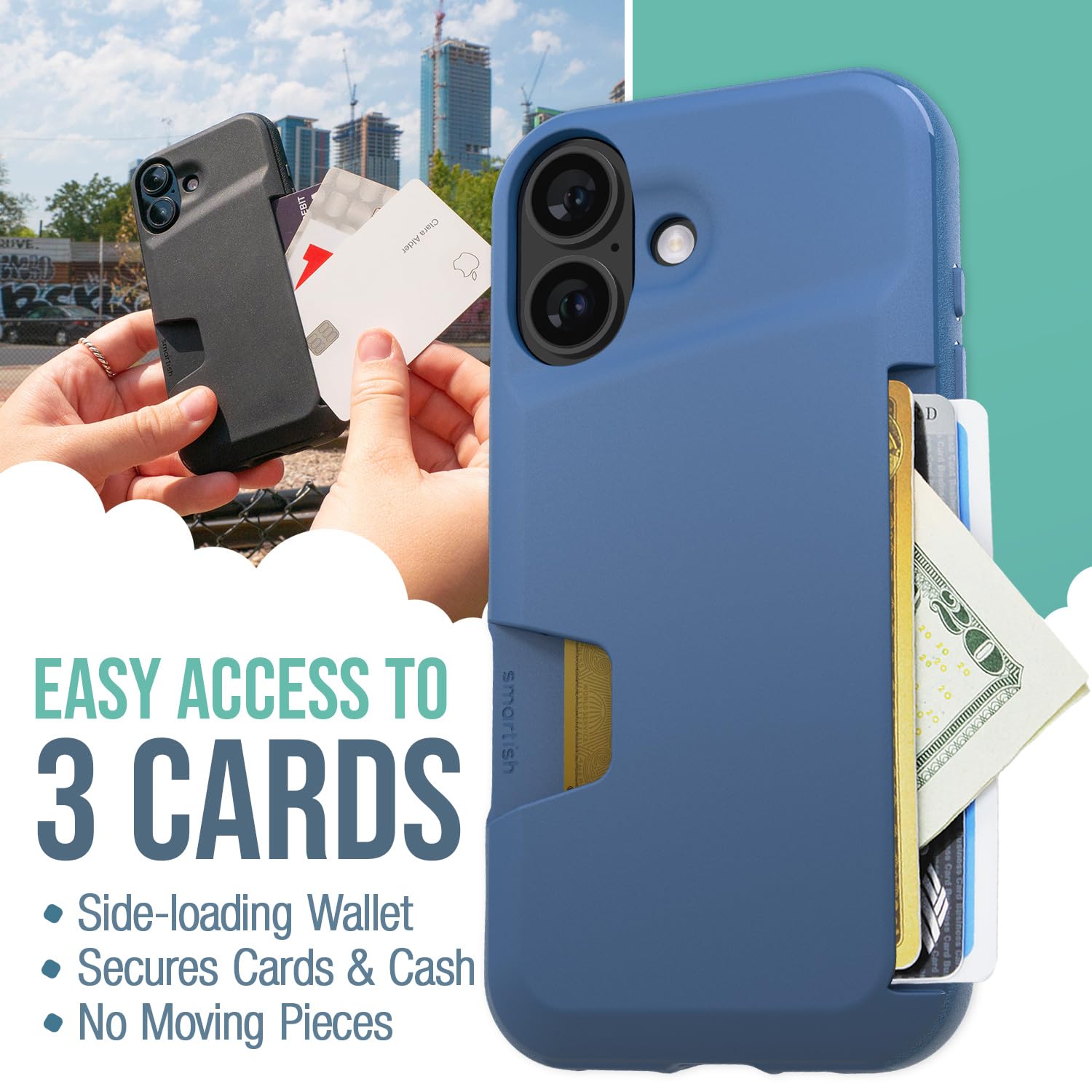 Foto 3 pulgar | Funda Tipo Cartera Smartish  Para Iphone 16 Wallet Slayer Vol. 1, Color Azul - Venta Internacional.