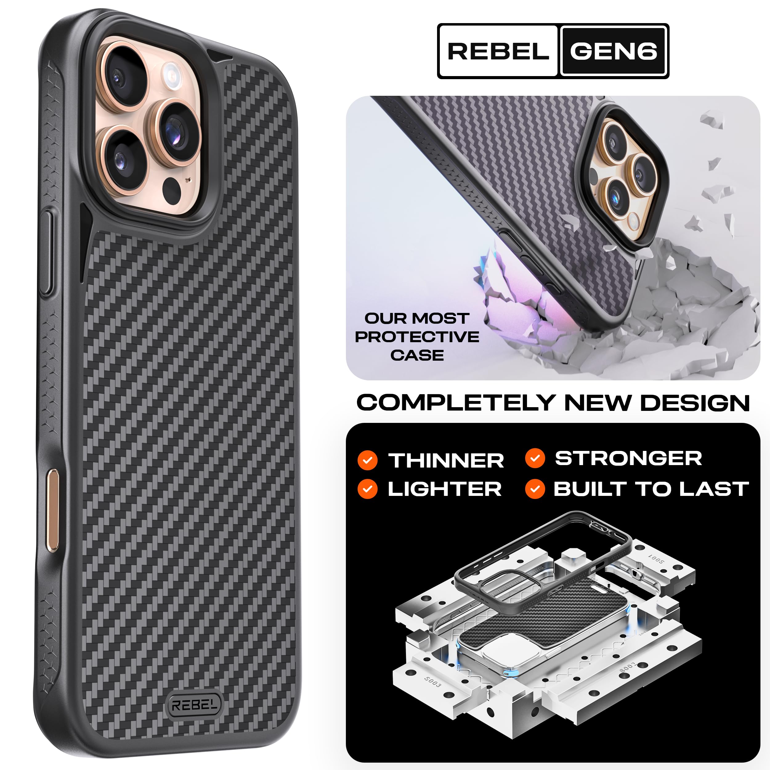 Foto 3 pulgar | Funda Rebel Para Iphone 16 Pro Max Gen-6 De Fibra De Aramida Negra - Venta Internacional.