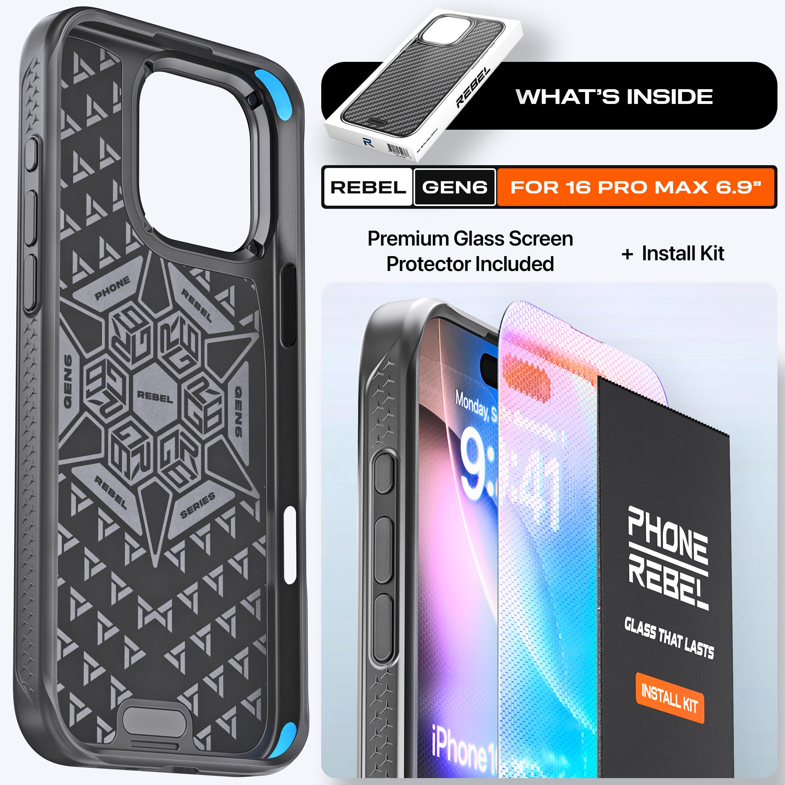 Foto 7 pulgar | Funda Rebel Para Iphone 16 Pro Max Gen-6 De Fibra De Aramida Negra - Venta Internacional.