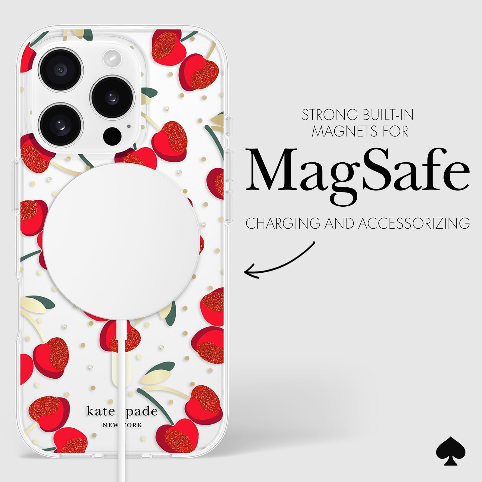 Foto 7 pulgar | Funda De Teléfono Kate Spade New York Para Iphone 16 Pro Cherry Dot Gems - Venta Internacional.