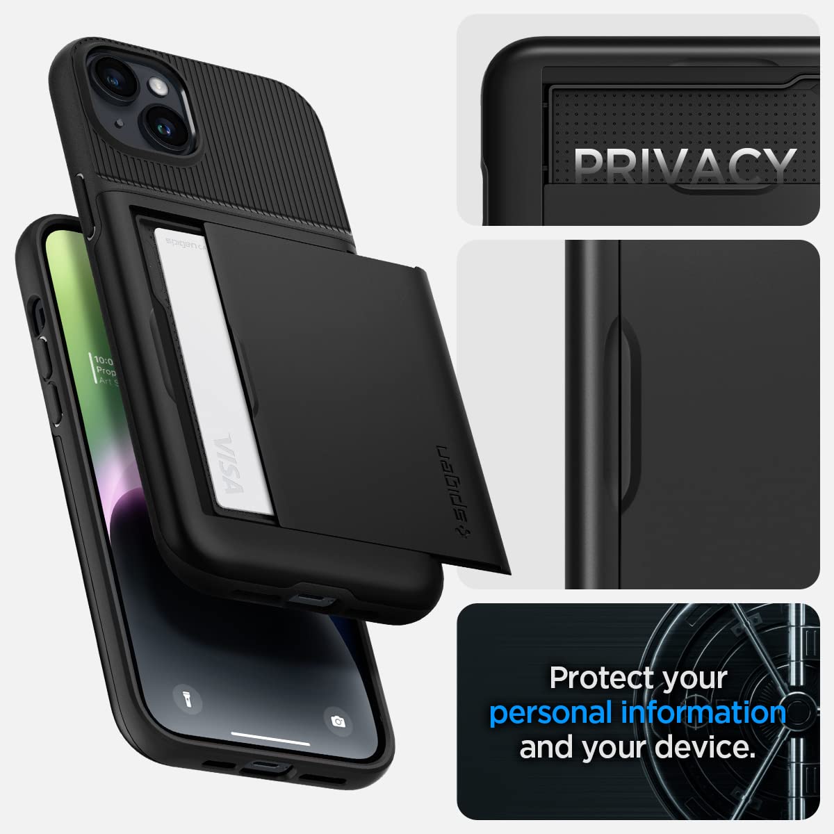 Foto 6 pulgar | Funda Spigen Slim Armor Cs Para Iphone 14, Color Negro De Grado Militar - Venta Internacional.