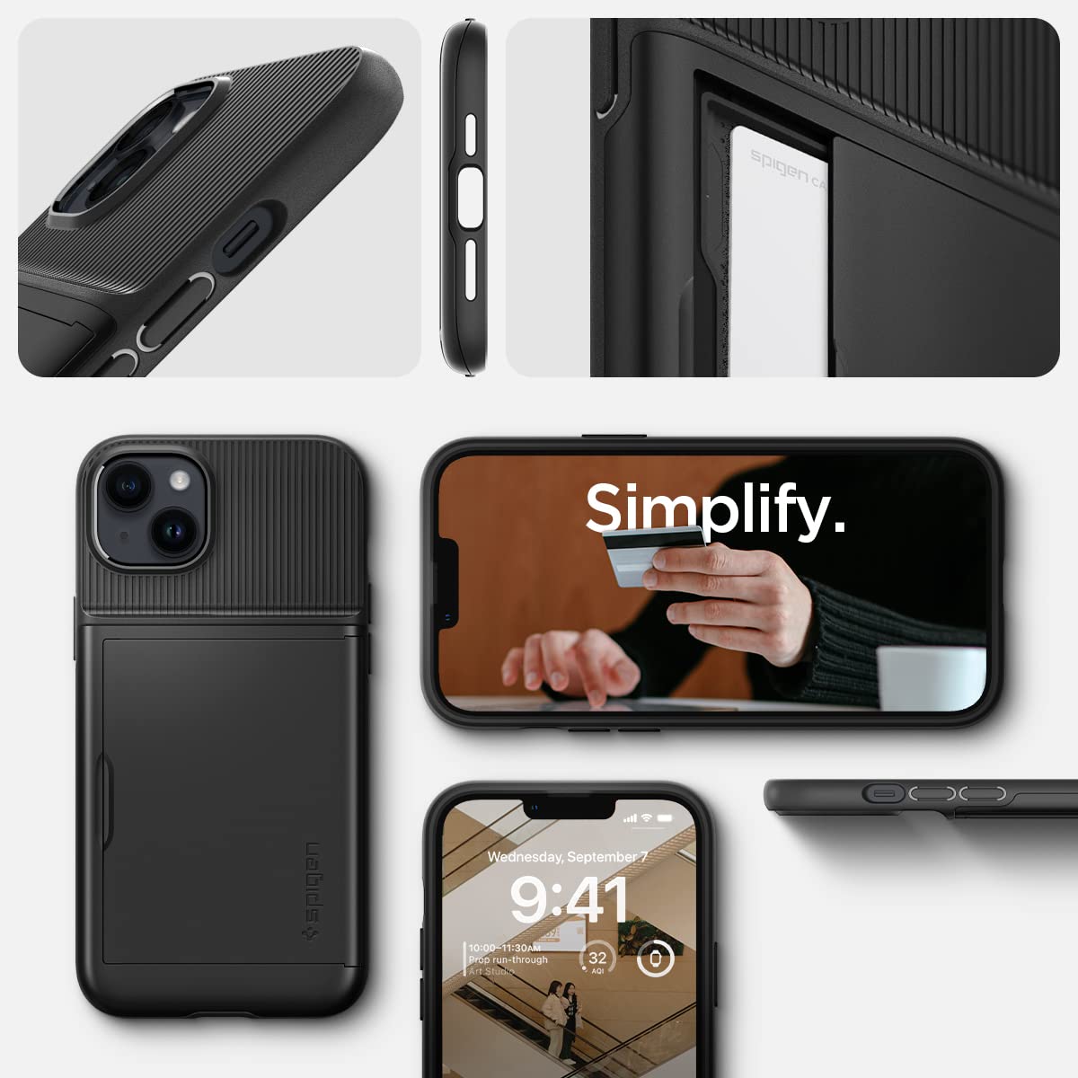 Foto 8 pulgar | Funda Spigen Slim Armor Cs Para Iphone 14, Color Negro De Grado Militar - Venta Internacional.
