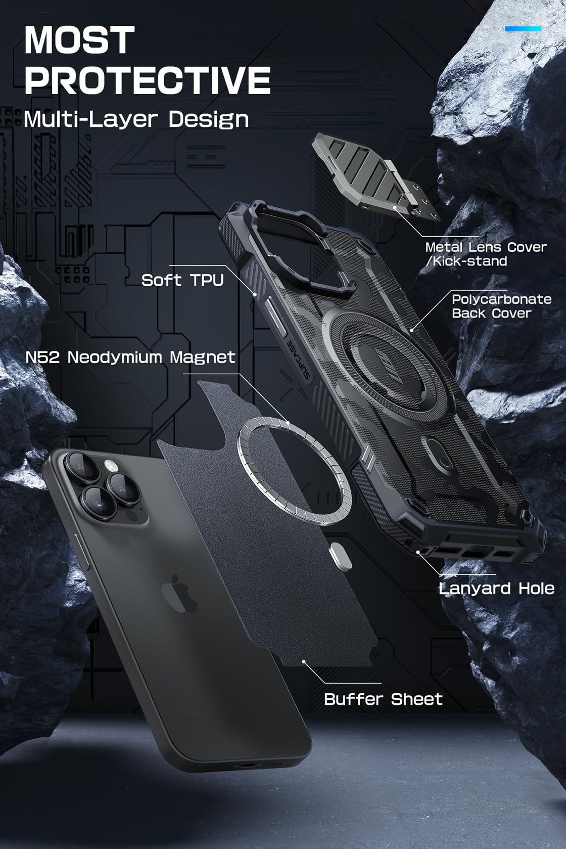 Foto 7 pulgar | Funda De Teléfono Supcase Ubmag Xt Para Iphone 15 Pro Max Blackcamo - Venta Internacional.