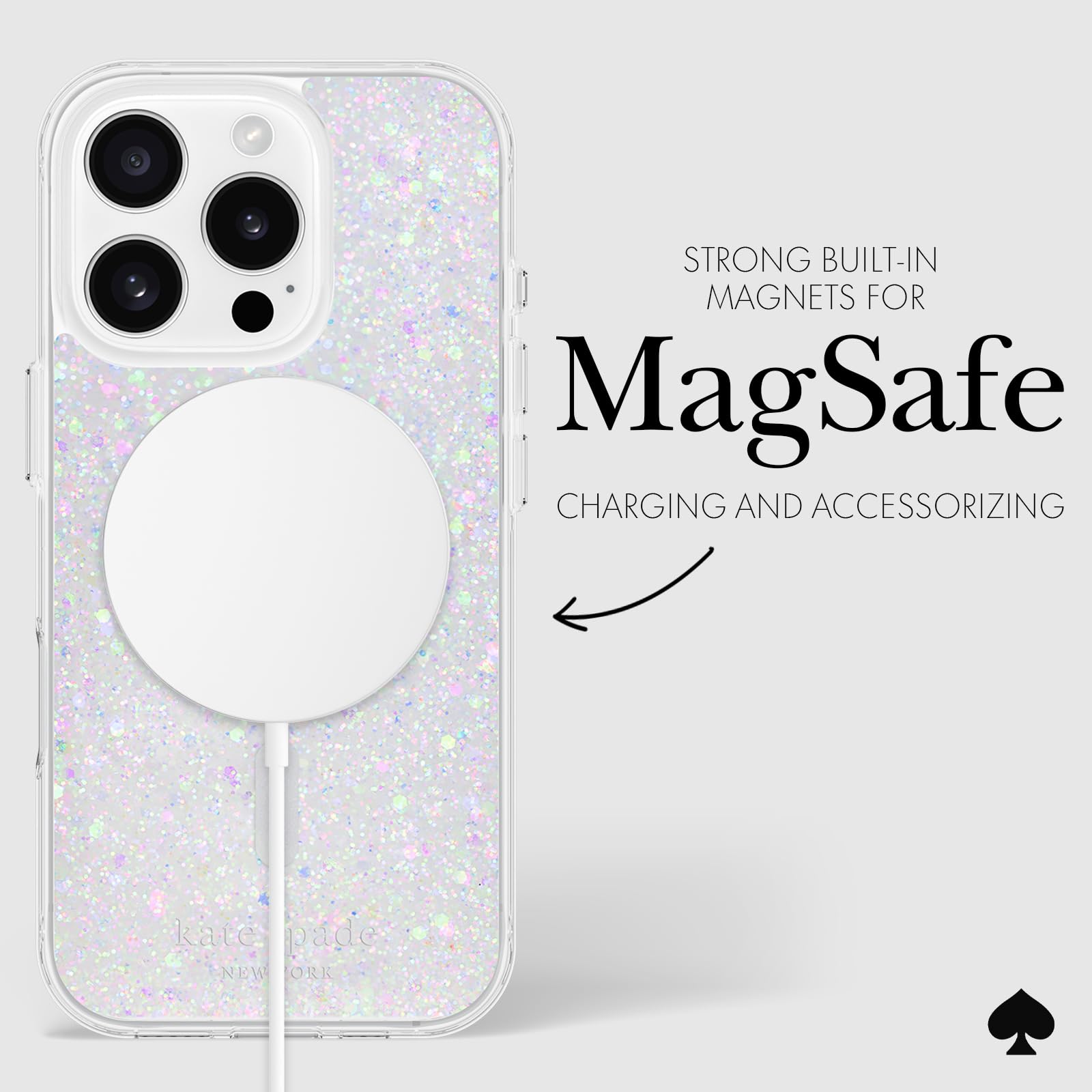 Foto 7 pulgar | Funda De Teléfono Kate Spade New York Para Iphone 16 Pro, Con Purpurina Gruesa - Venta Internacional.