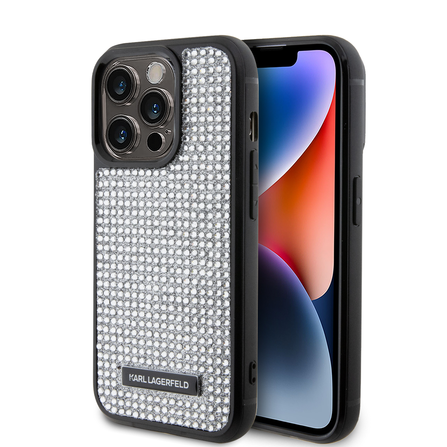 Foto 2 pulgar | Funda Karl Pedrería Logo Metal Para Iphone 15 Pro - Plata
