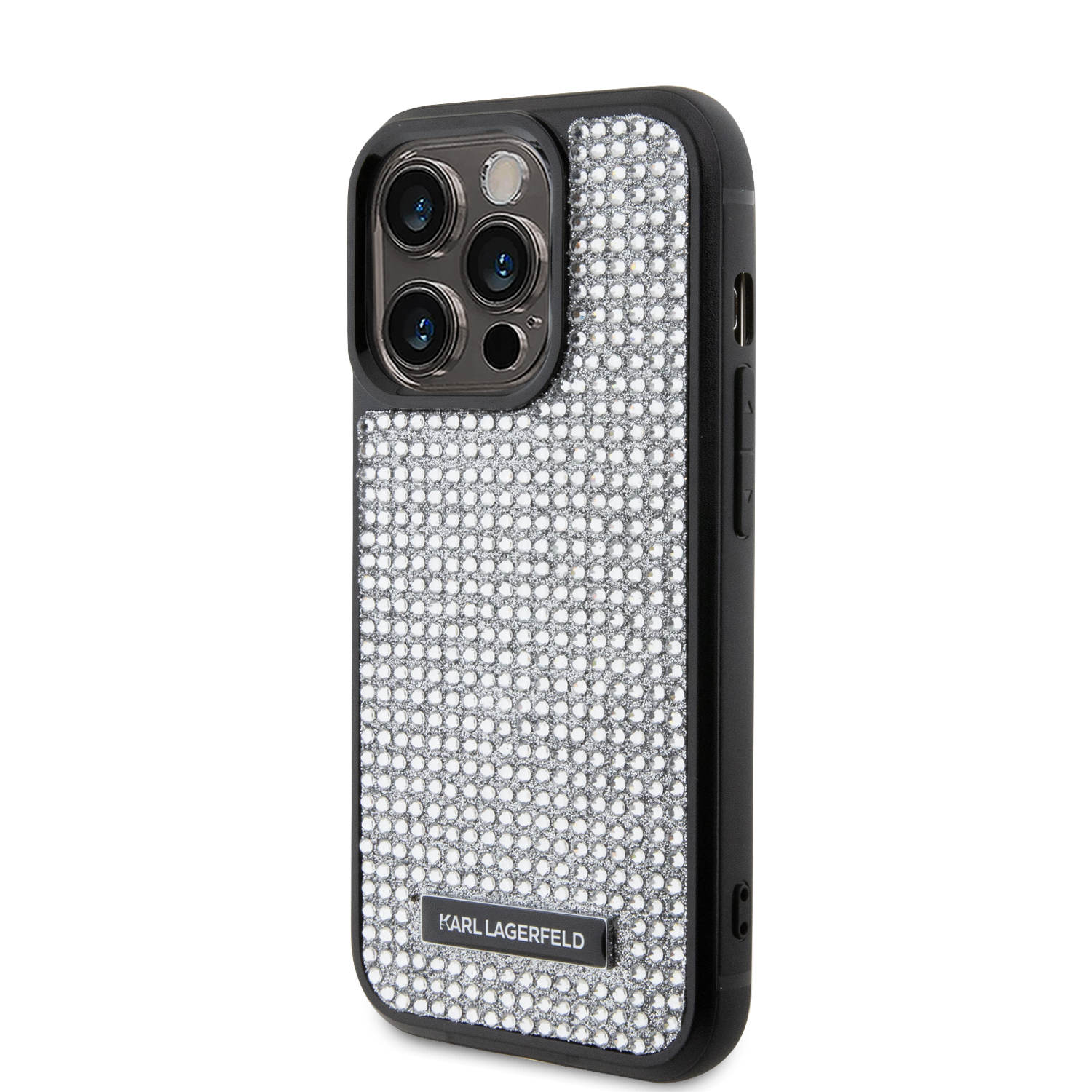 Foto 3 pulgar | Funda Karl Pedrería Logo Metal Para Iphone 15 Pro - Plata
