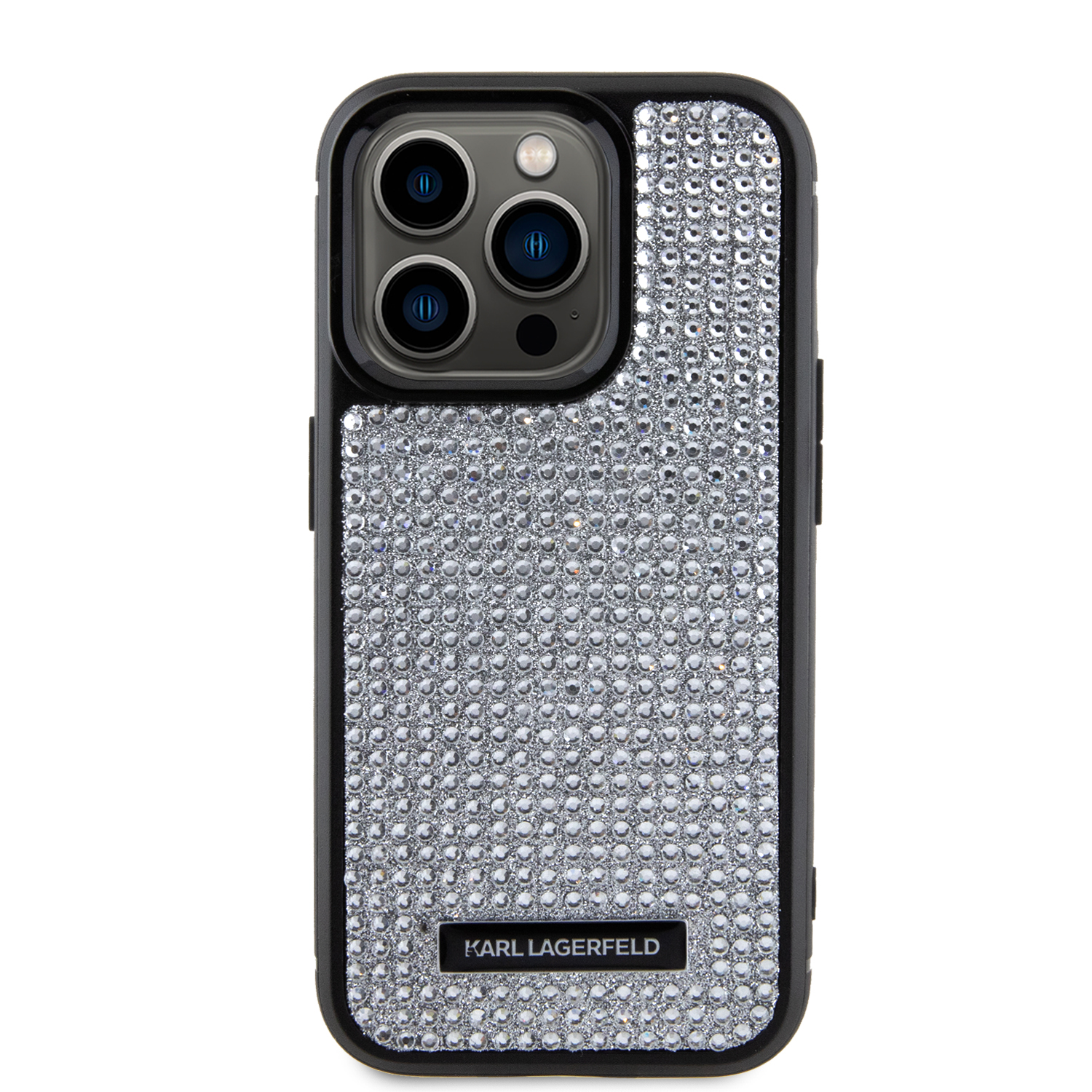 Foto 4 pulgar | Funda Karl Pedrería Logo Metal Para Iphone 15 Pro - Plata