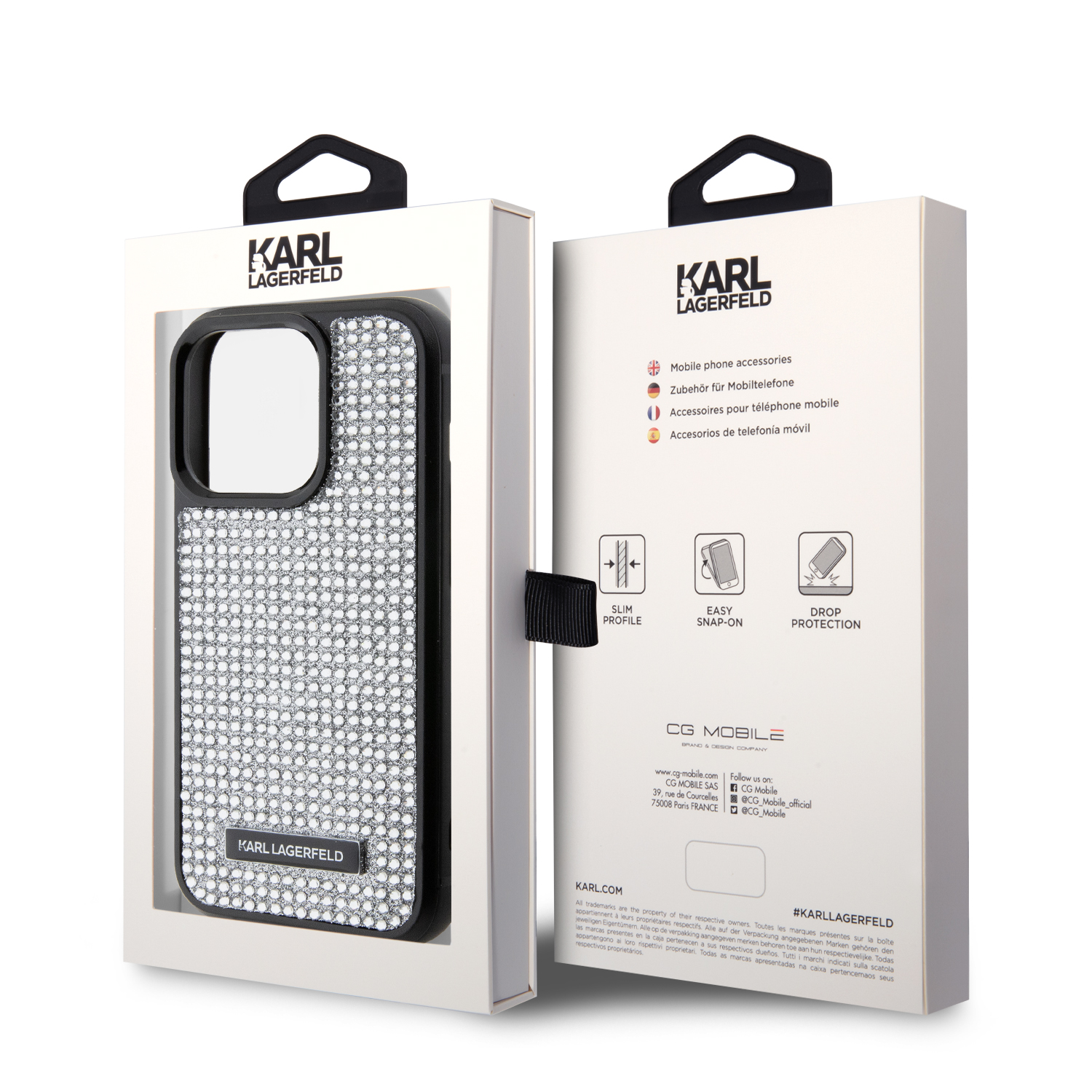 Foto 9 pulgar | Funda Karl Pedrería Logo Metal Para Iphone 15 Pro - Plata