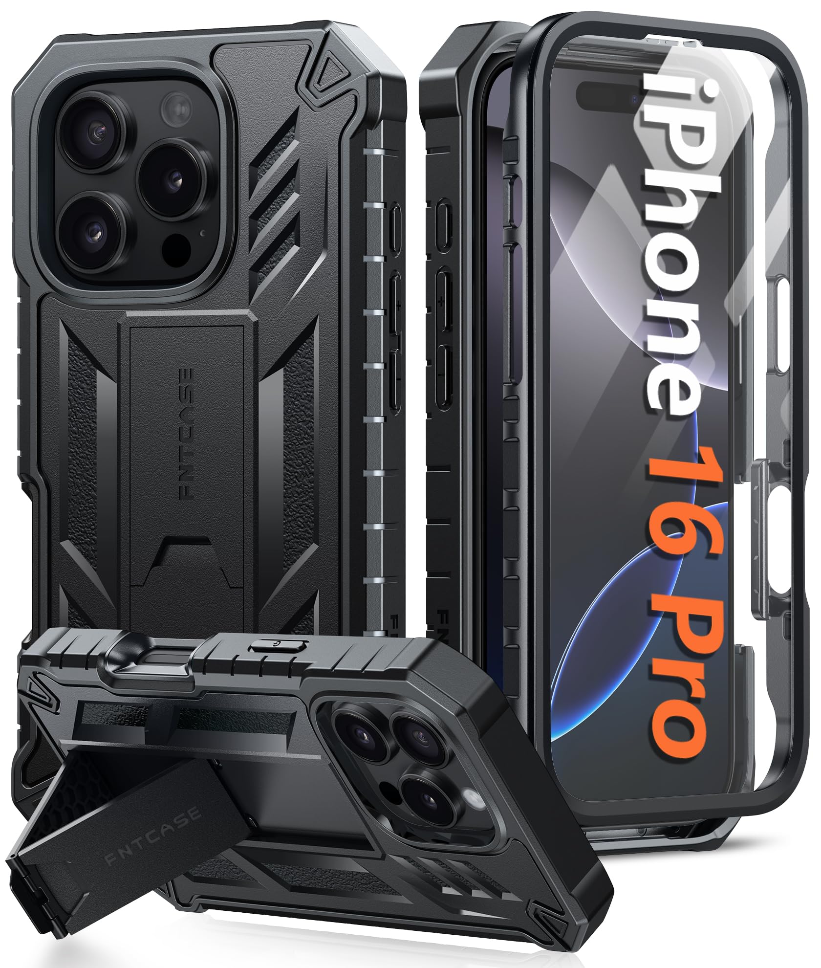 Foto 2 pulgar | Funda De Teléfono Fntcase Para Iphone 16 Pro De Grado Militar Negra - Venta Internacional.
