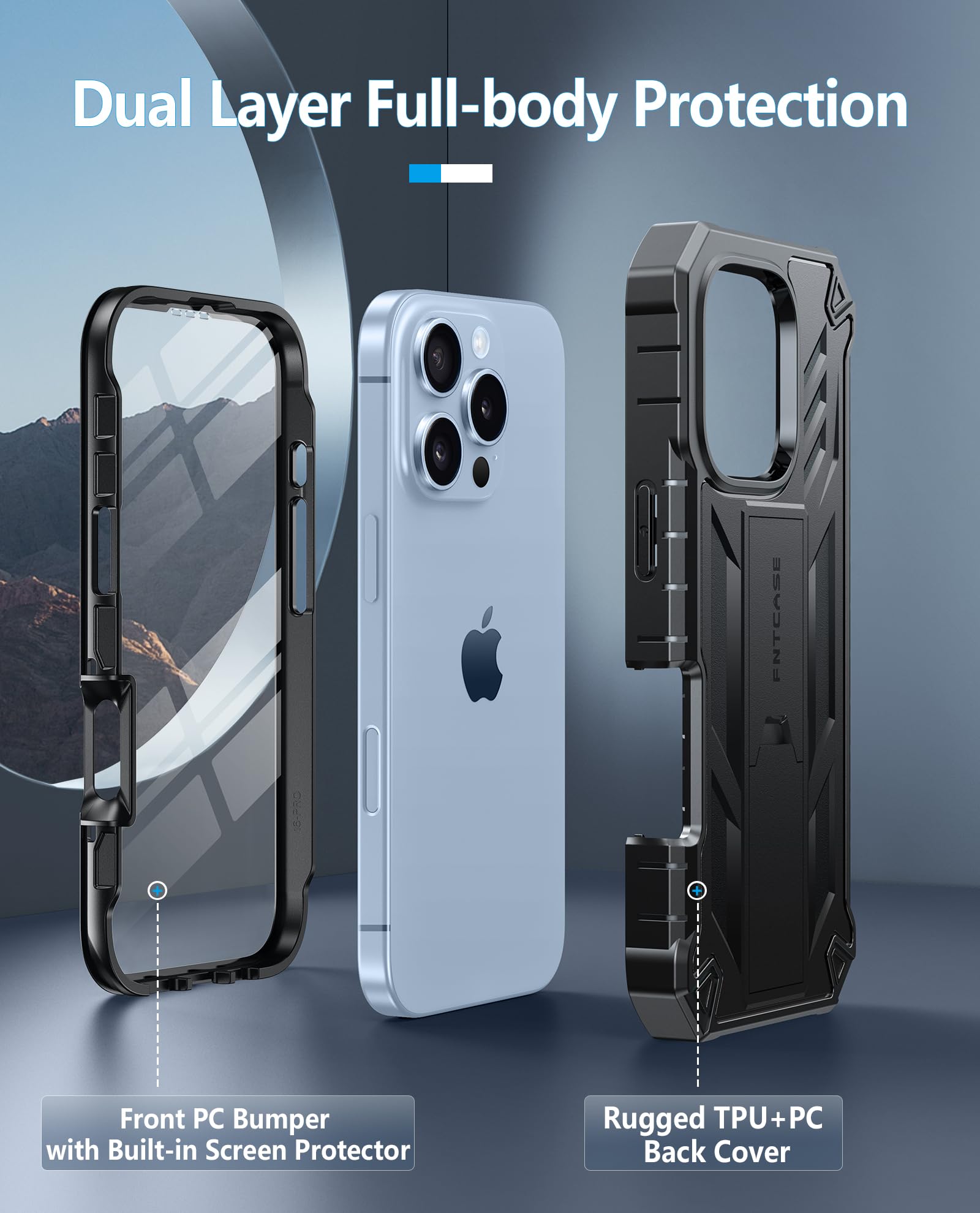 Foto 4 pulgar | Funda De Teléfono Fntcase Para Iphone 16 Pro De Grado Militar Negra - Venta Internacional.